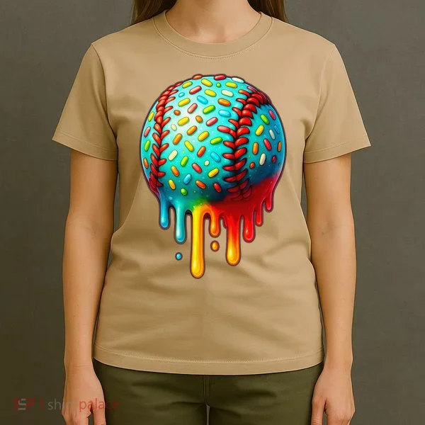 Baseball Ice Cream Dripping Baseball Home Plate Drip T-Shirt