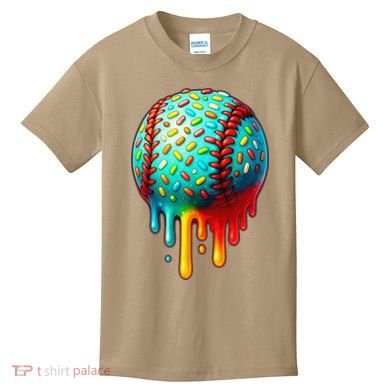 Baseball Ice Cream Dripping Baseball Home Plate Drip Kids T-Shirt