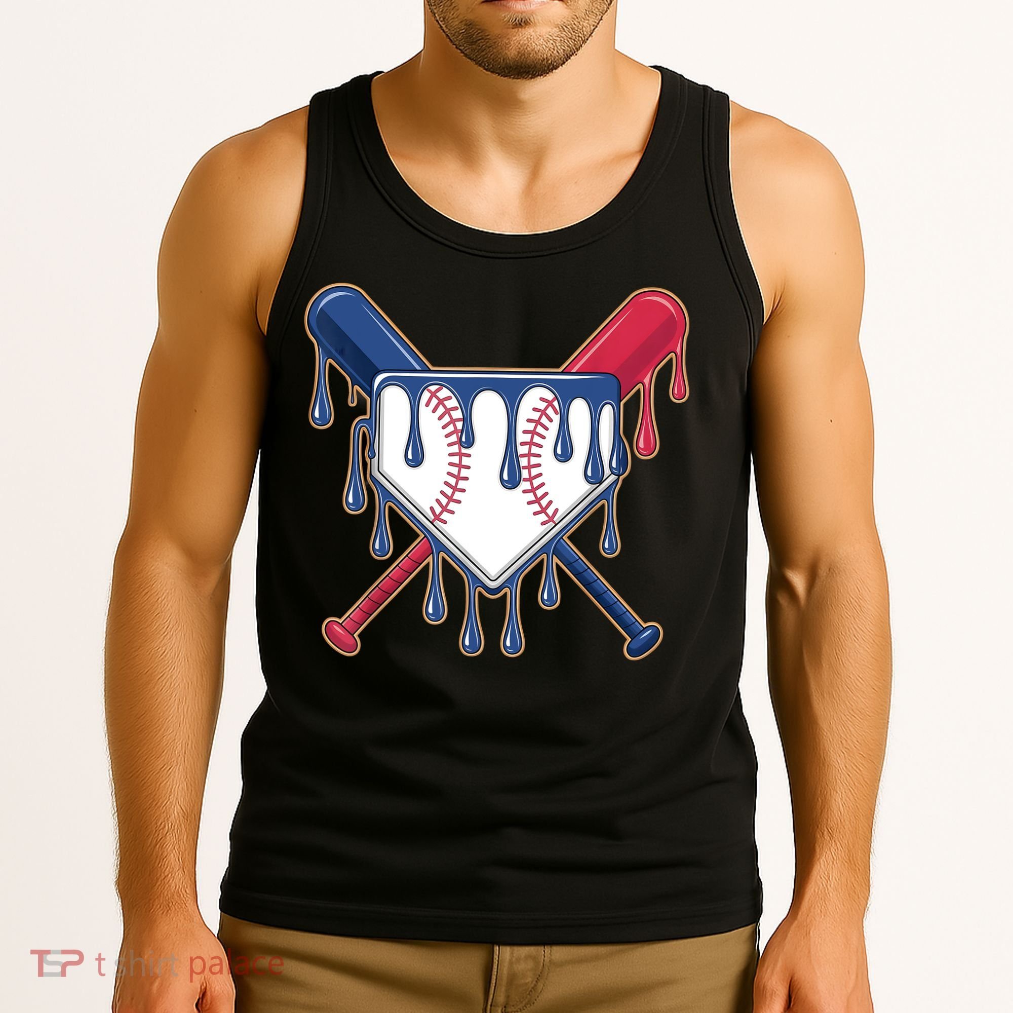 Baseball Ice Cream Drip Driping  Tank Top