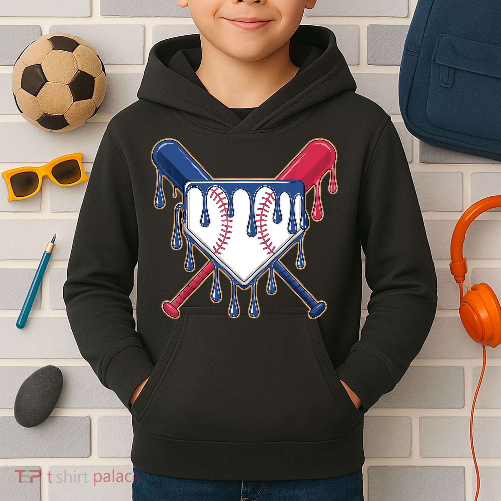Baseball Ice Cream Drip Driping  Kids Hoodie