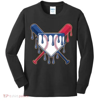 Baseball Ice Cream Drip Driping Kids Long Sleeve Shirt