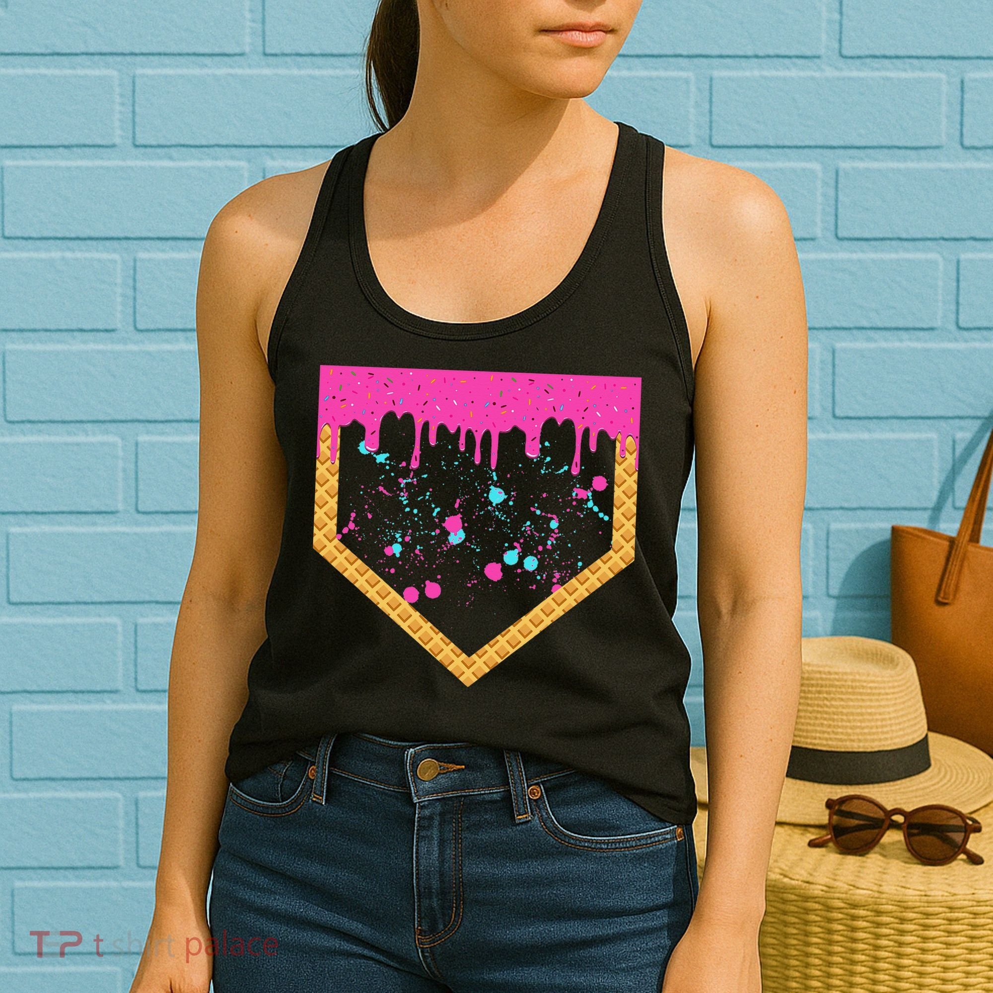 Baseball Ice Cream Dripping Baseball Home Plate Drip Women's Tank Top