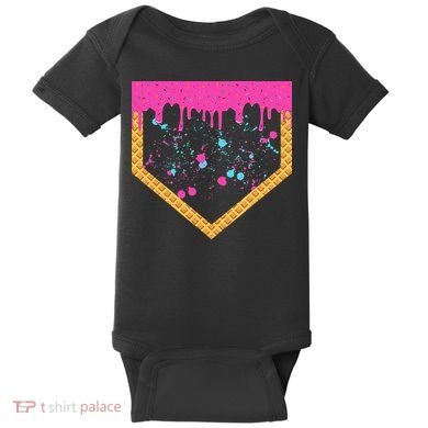 Baseball Ice Cream Dripping Baseball Home Plate Drip Baby Bodysuit