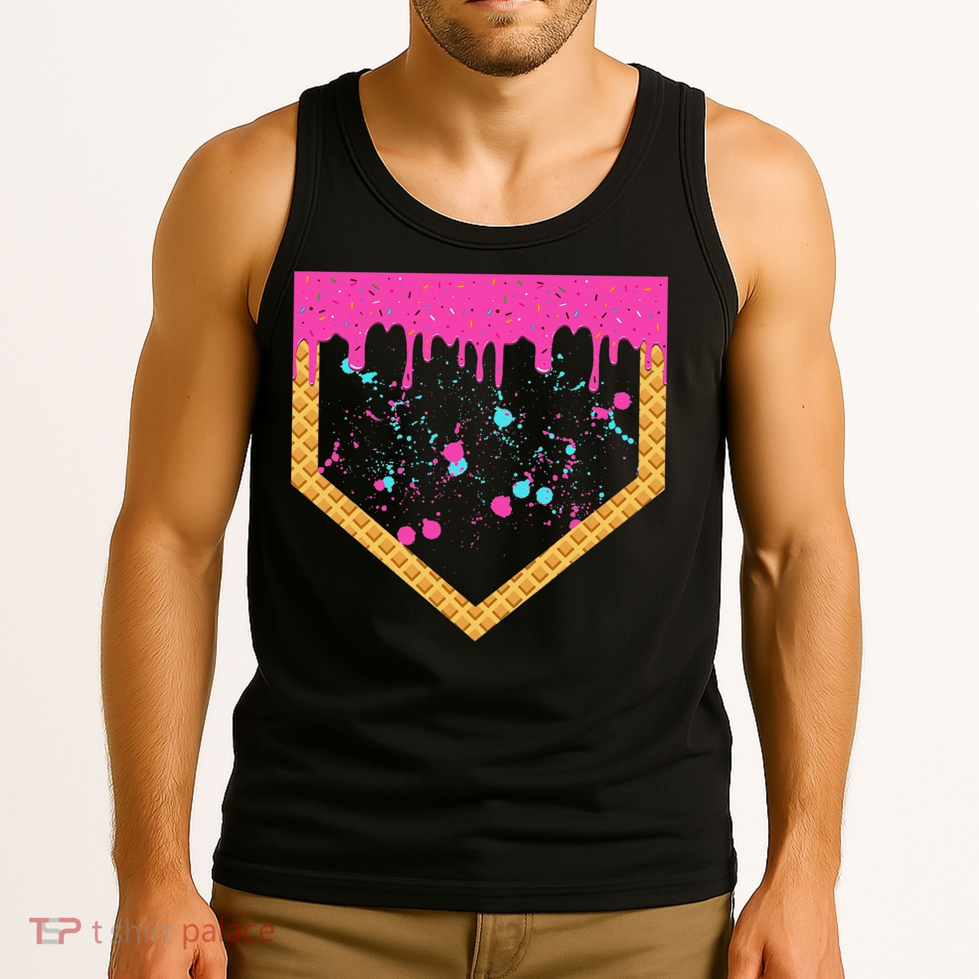 Baseball Ice Cream Dripping Baseball Home Plate Drip Tank Top