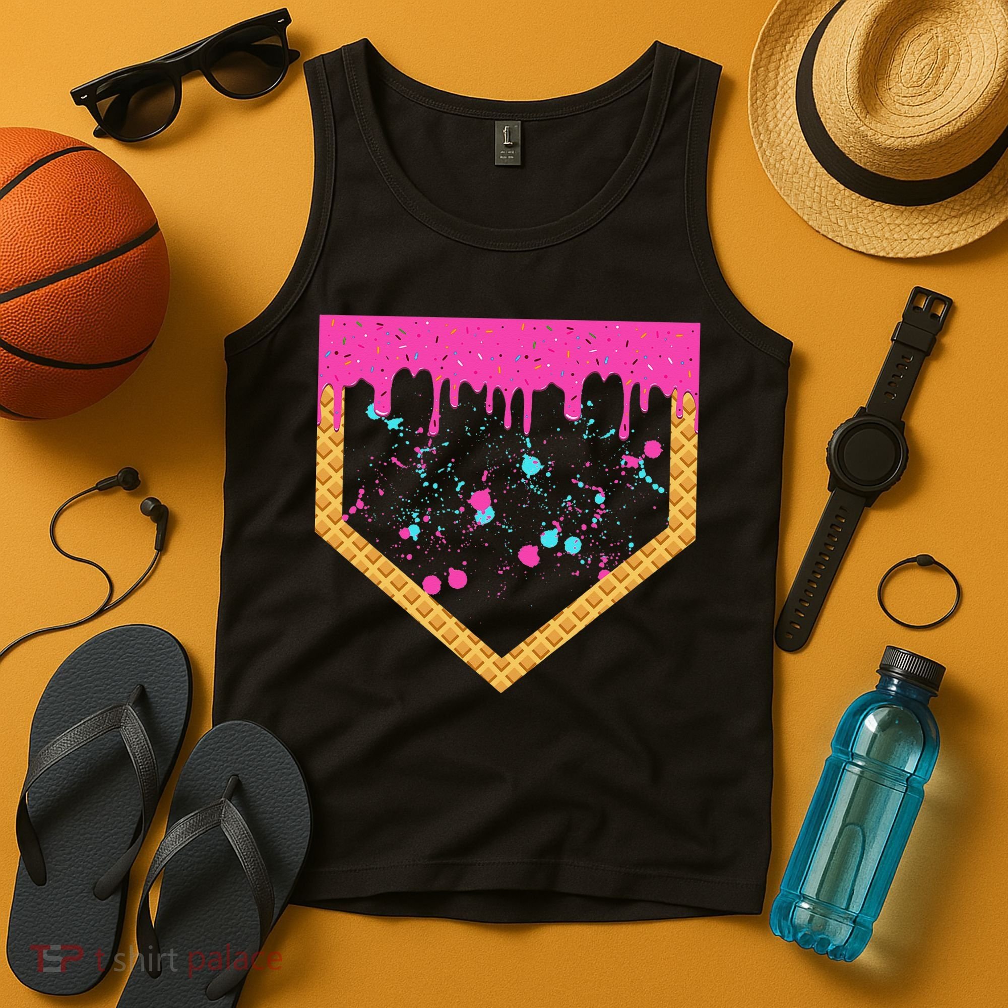 Baseball Ice Cream Dripping Baseball Home Plate Drip Tank Top