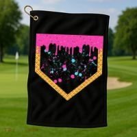 Baseball Ice Cream Dripping Baseball Home Plate Drip Golf Towel thumb 1