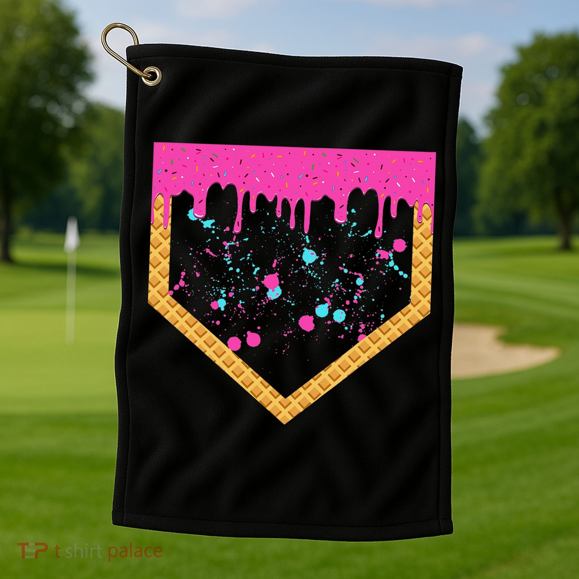 Baseball Ice Cream Dripping Baseball Home Plate Drip Golf Towel