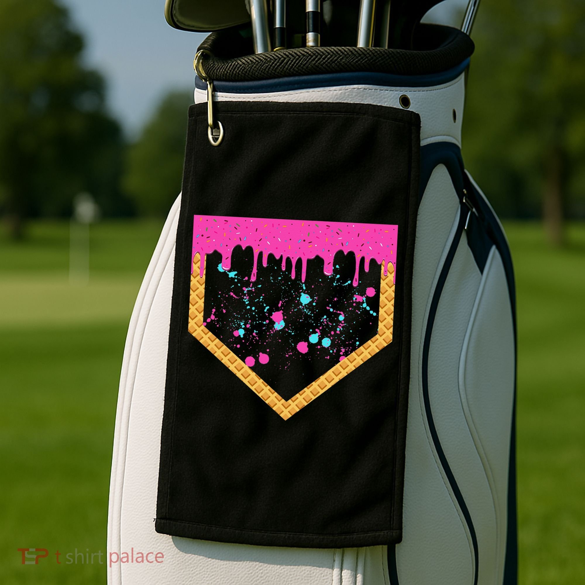 Baseball Ice Cream Dripping Baseball Home Plate Drip Golf Towel
