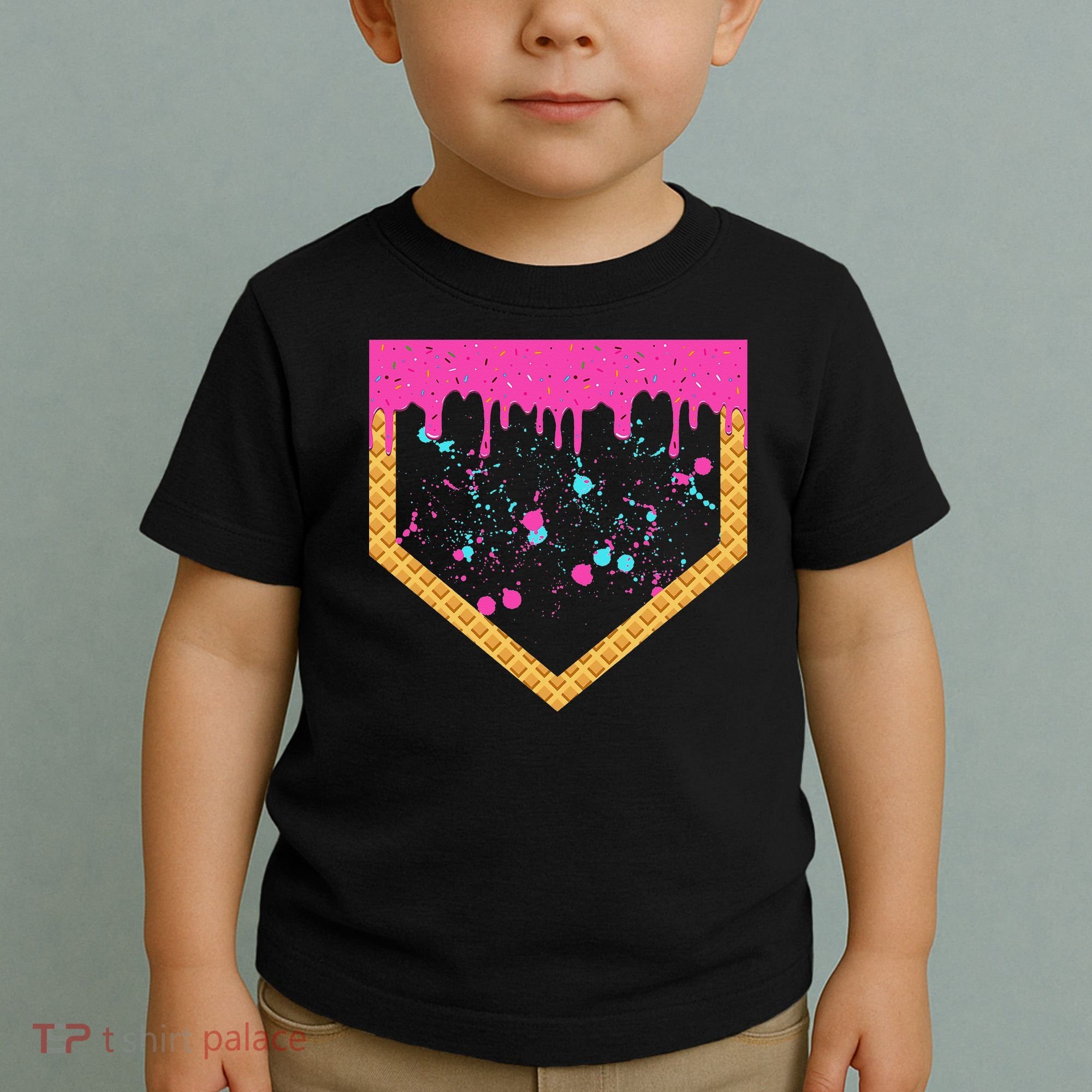 Baseball Ice Cream Dripping Baseball Home Plate Drip Toddler T-Shirt