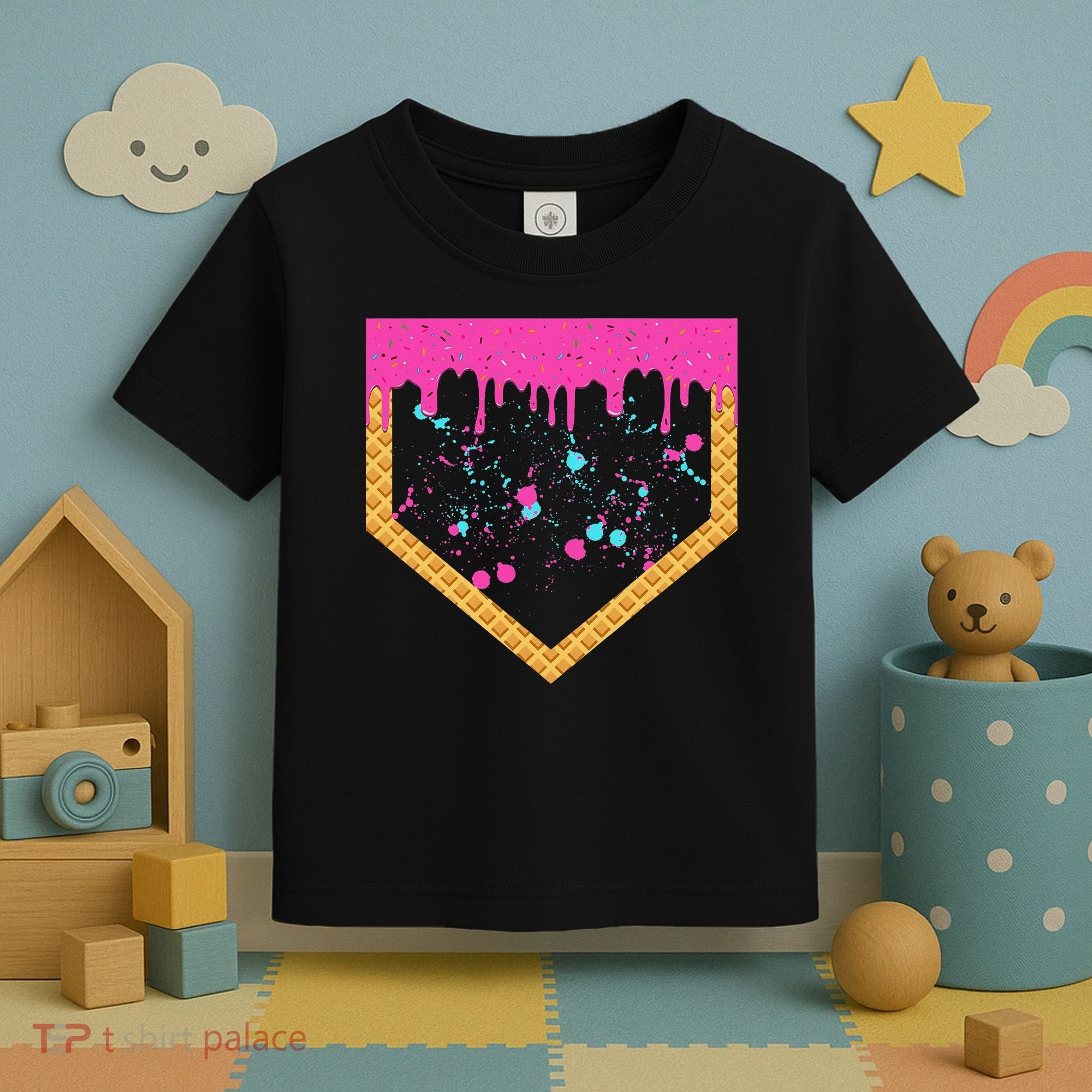 Baseball Ice Cream Dripping Baseball Home Plate Drip Toddler T-Shirt