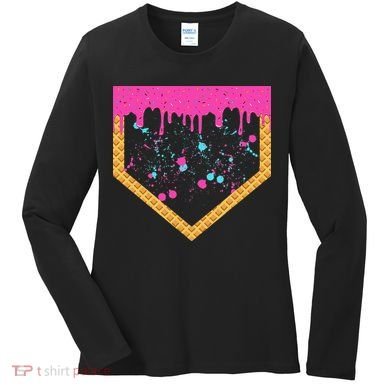 Baseball Ice Cream Dripping Baseball Home Plate Drip Women's Long Sleeve Shirt