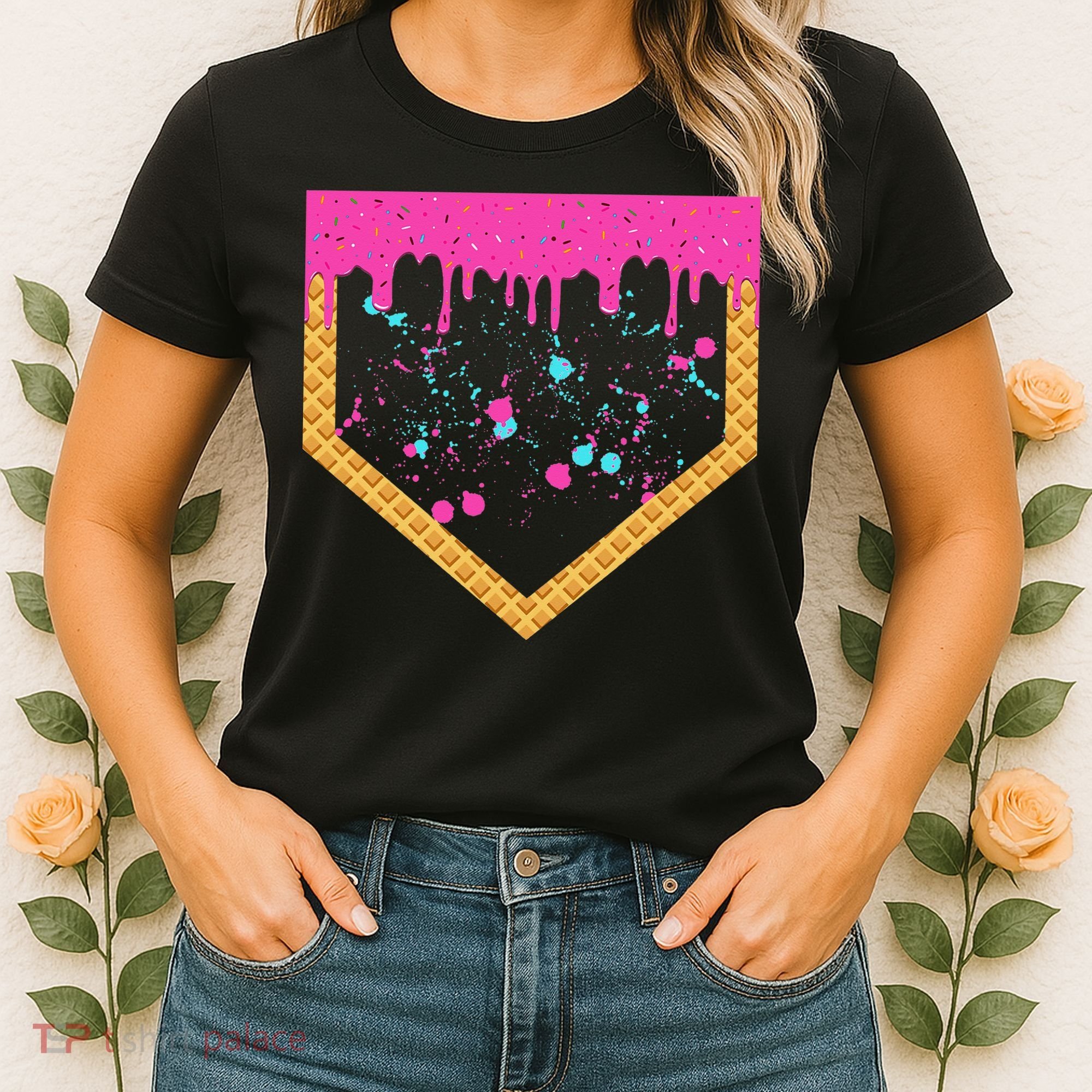 Baseball Ice Cream Dripping Baseball Home Plate Drip Women's T-Shirt