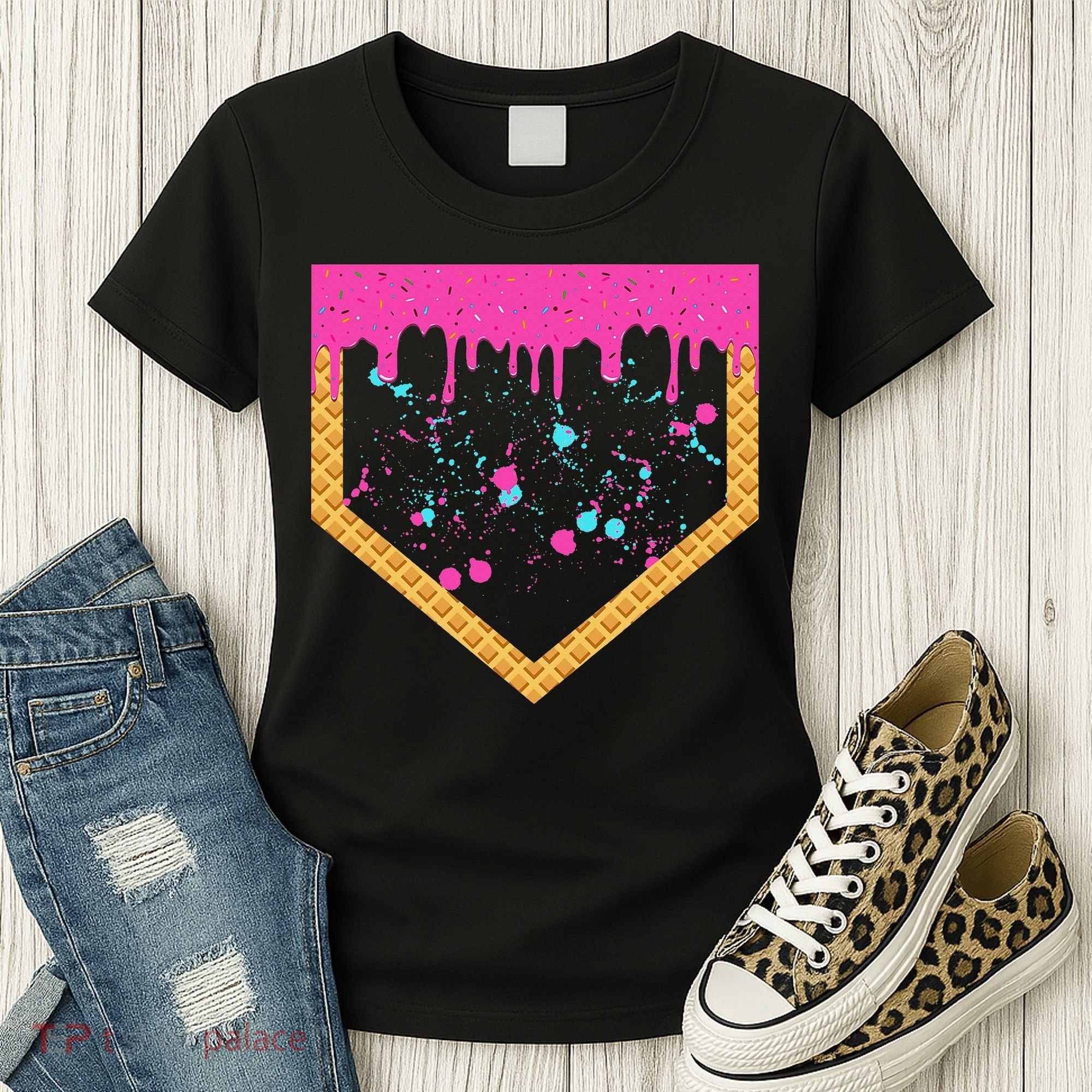 Baseball Ice Cream Dripping Baseball Home Plate Drip Women's T-Shirt