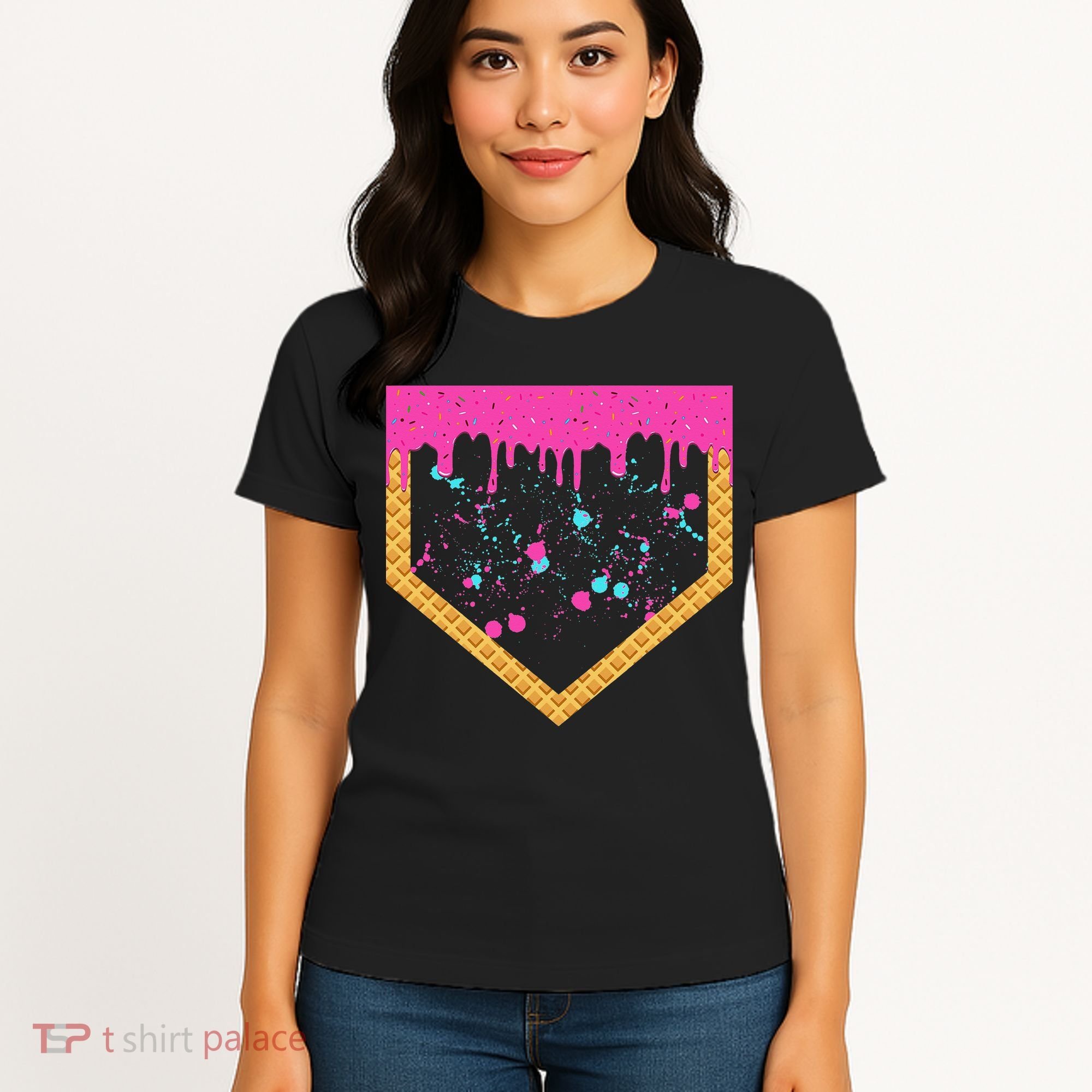 Baseball Ice Cream Dripping Baseball Home Plate Drip Women's T-Shirt