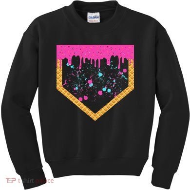 Baseball Ice Cream Dripping Baseball Home Plate Drip Kids Sweatshirt