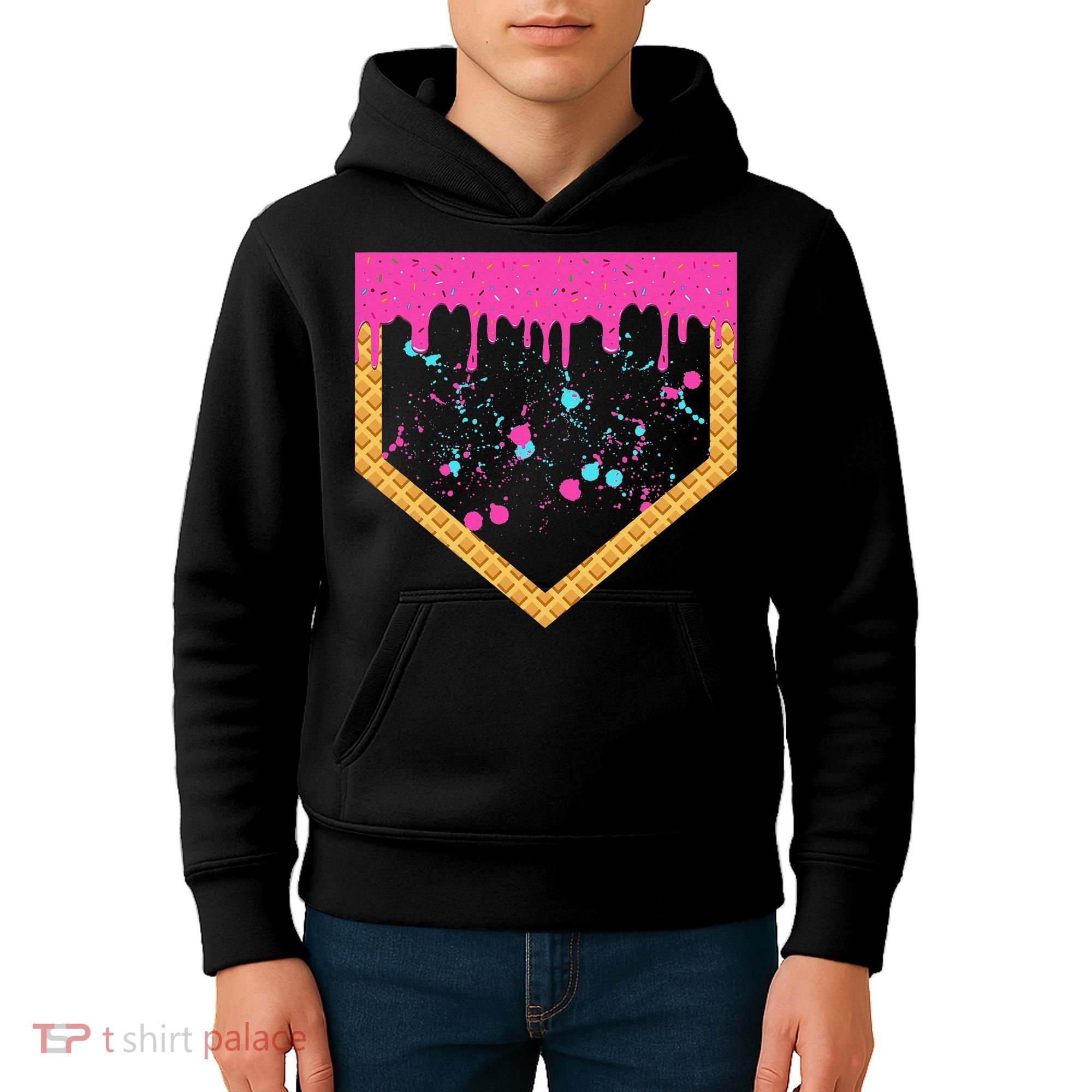 Baseball Ice Cream Dripping Baseball Home Plate Drip Kids Hoodie