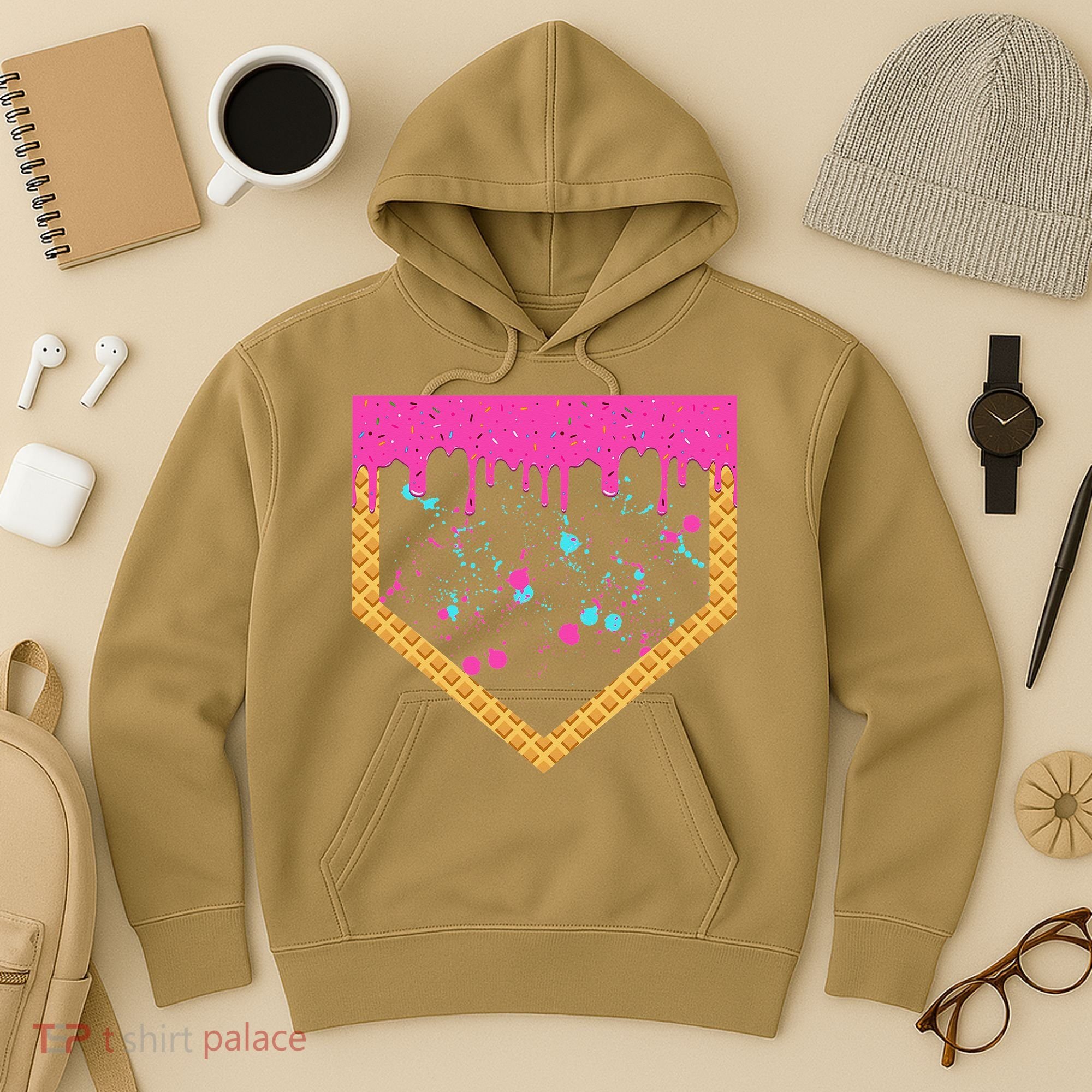 Baseball Ice Cream Dripping Baseball Home Plate Drip Hoodie