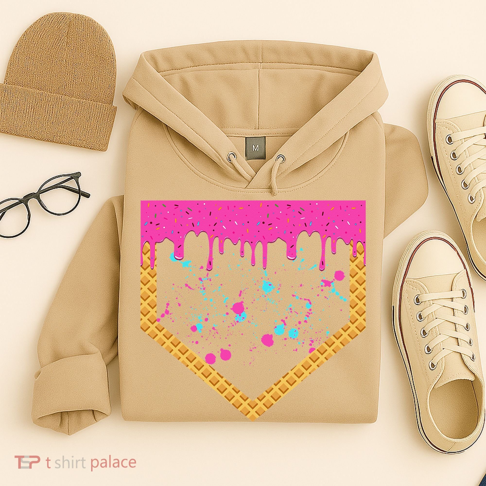 Baseball Ice Cream Dripping Baseball Home Plate Drip Hoodie
