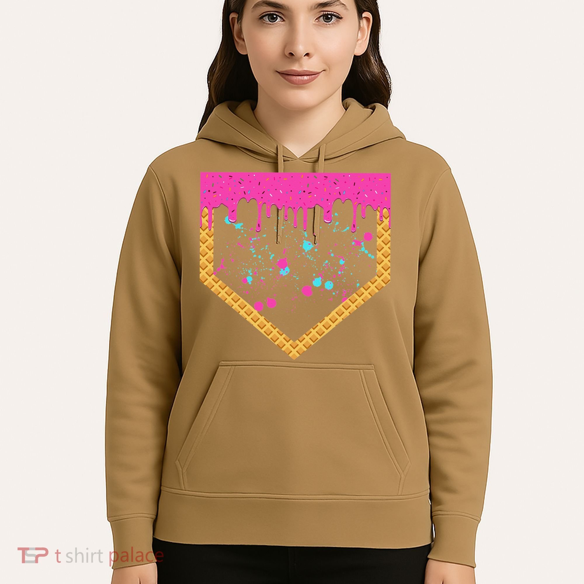 Baseball Ice Cream Dripping Baseball Home Plate Drip Hoodie