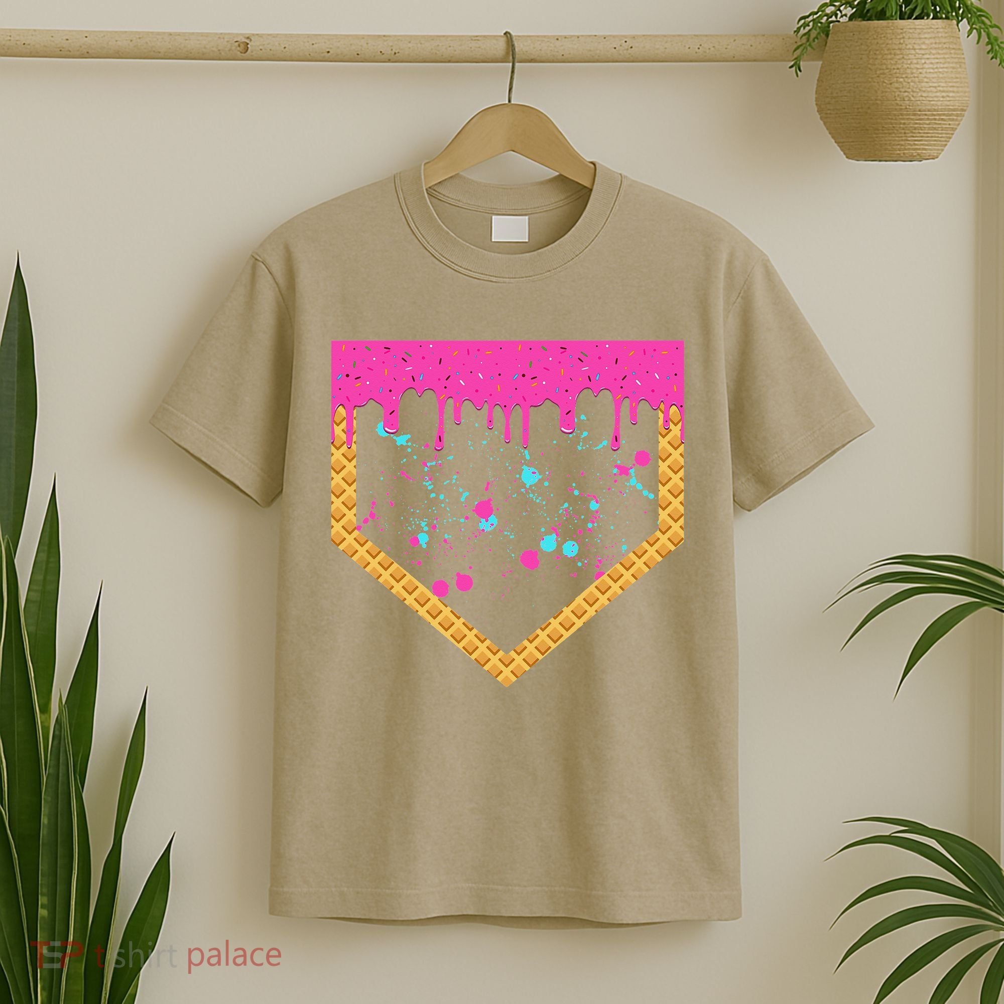 Baseball Ice Cream Dripping Baseball Home Plate Drip T-Shirt