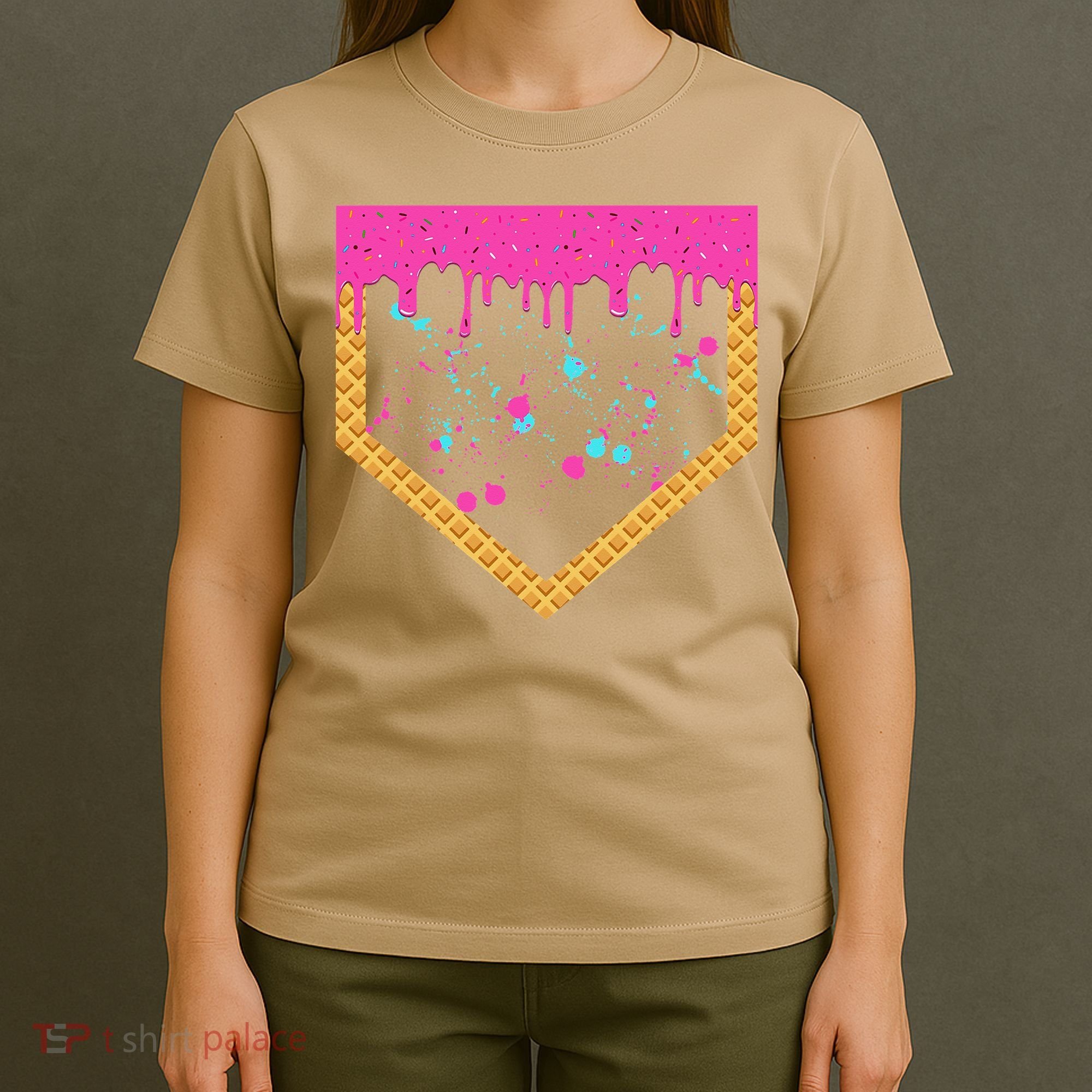 Baseball Ice Cream Dripping Baseball Home Plate Drip T-Shirt
