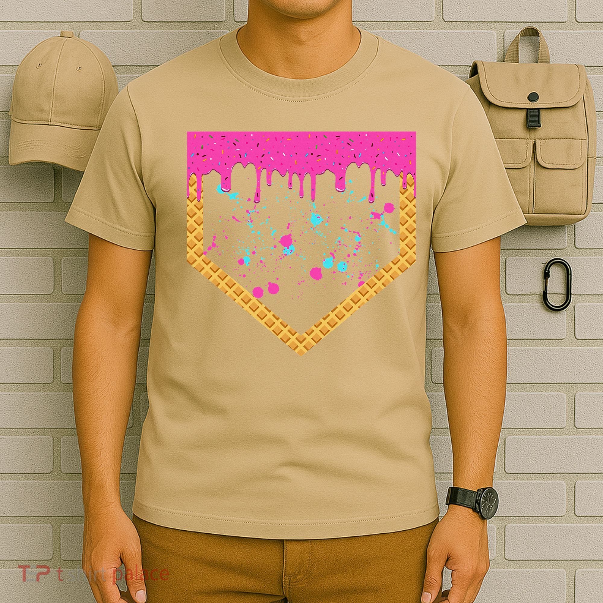 Baseball Ice Cream Dripping Baseball Home Plate Drip T-Shirt