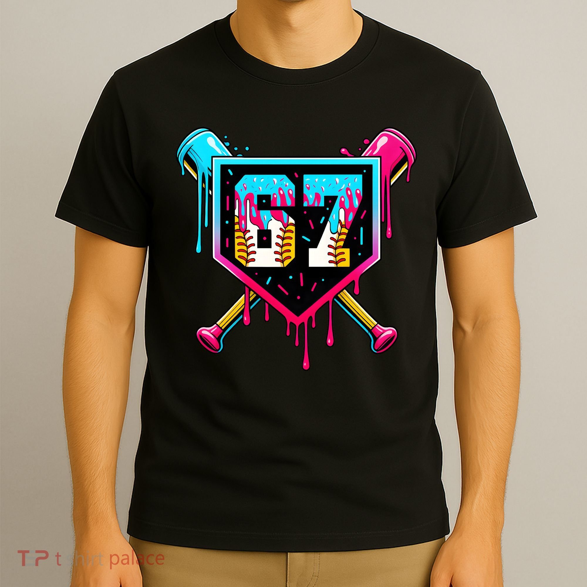 Baseball Ice Cream Drip Number 67 Player Sixty Seven Meme T-Shirt