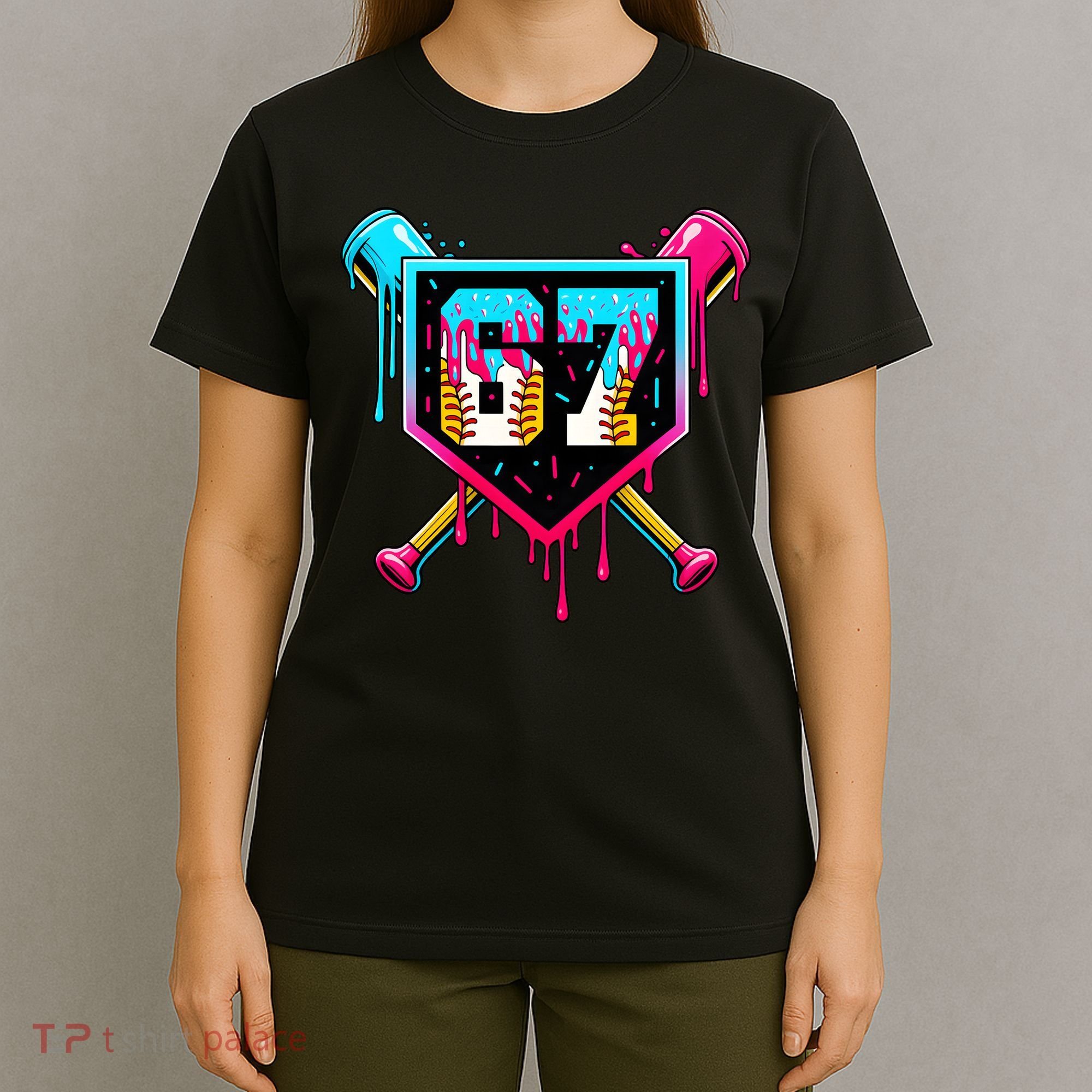 Baseball Ice Cream Drip Number 67 Player Sixty Seven Meme T-Shirt