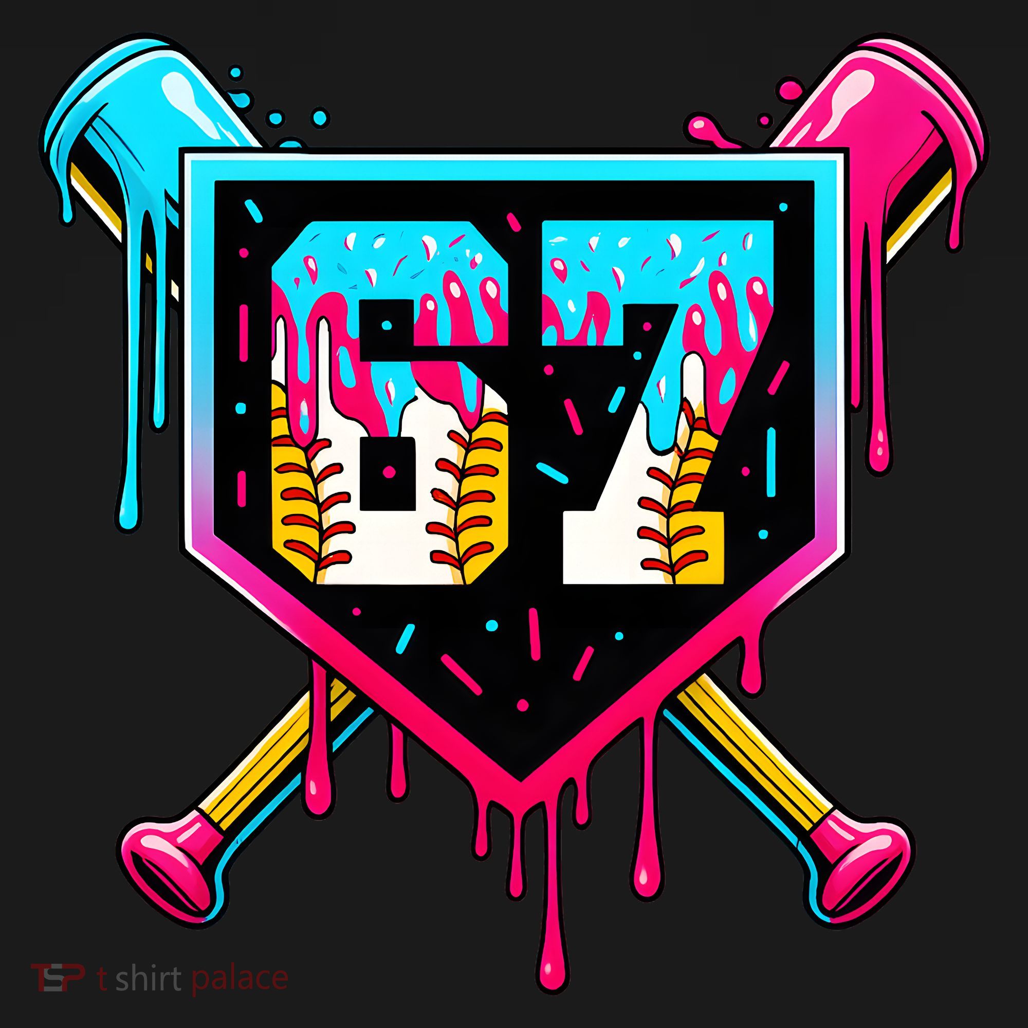 Baseball Ice Cream Drip Number 67 Player Sixty Seven Meme Bucket Hat