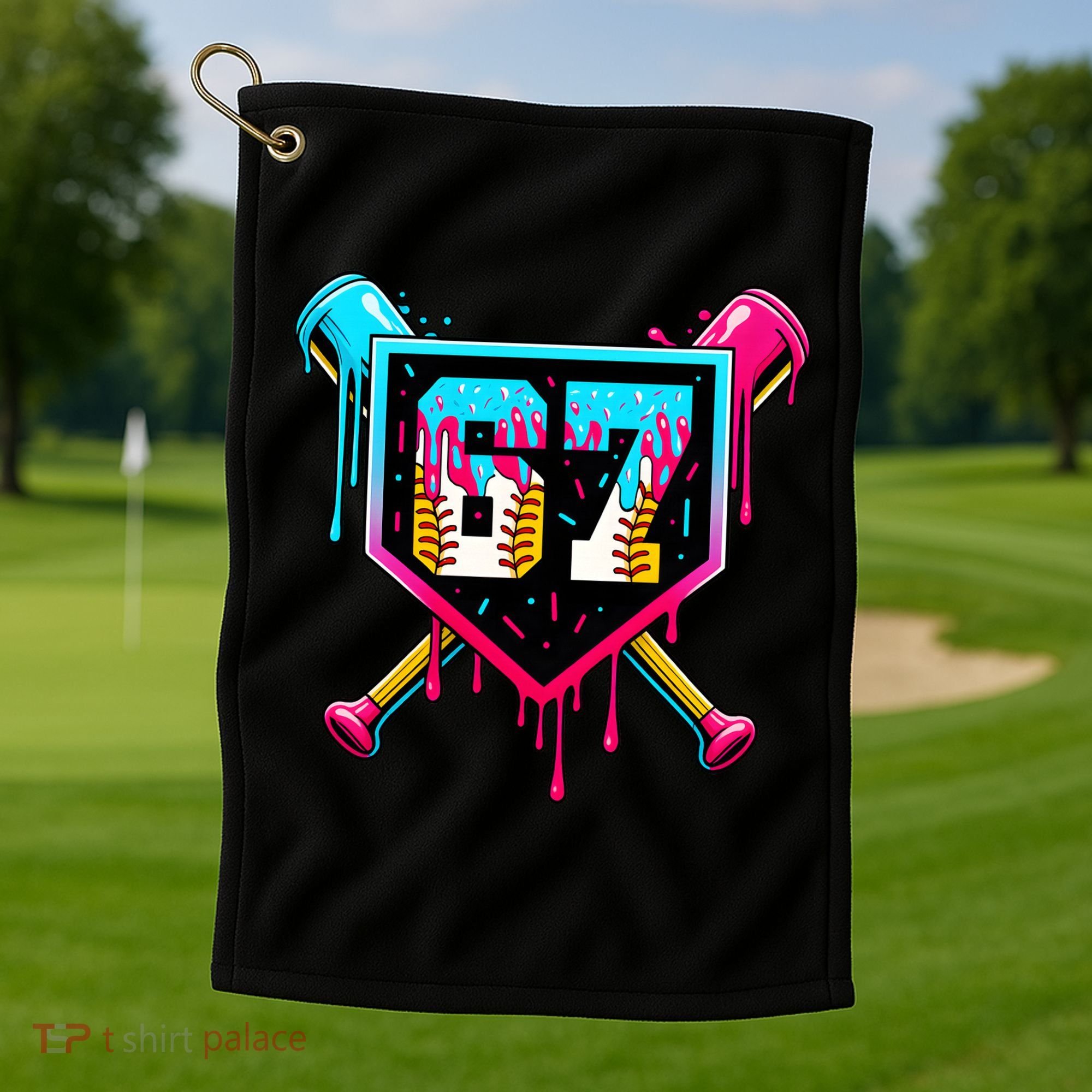 Baseball Ice Cream Drip Number 67 Player Sixty Seven Meme Golf Towel