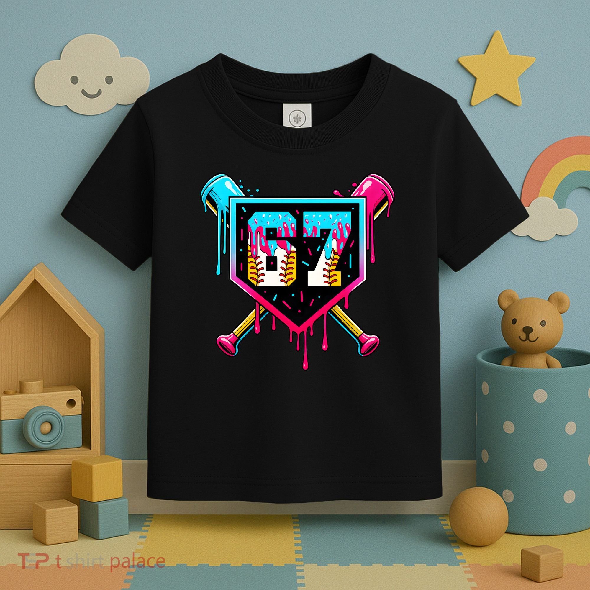 Baseball Ice Cream Drip Number 67 Player Sixty Seven Meme Toddler T-Shirt
