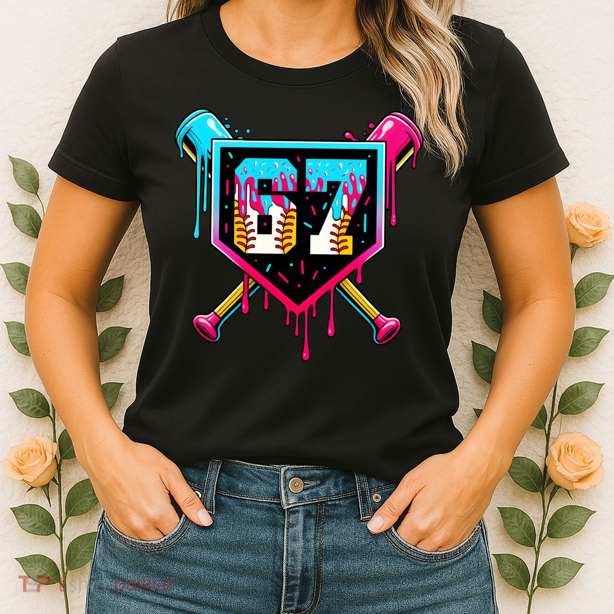 Baseball Ice Cream Drip Number 67 Player Sixty Seven Meme Women's T-Shirt