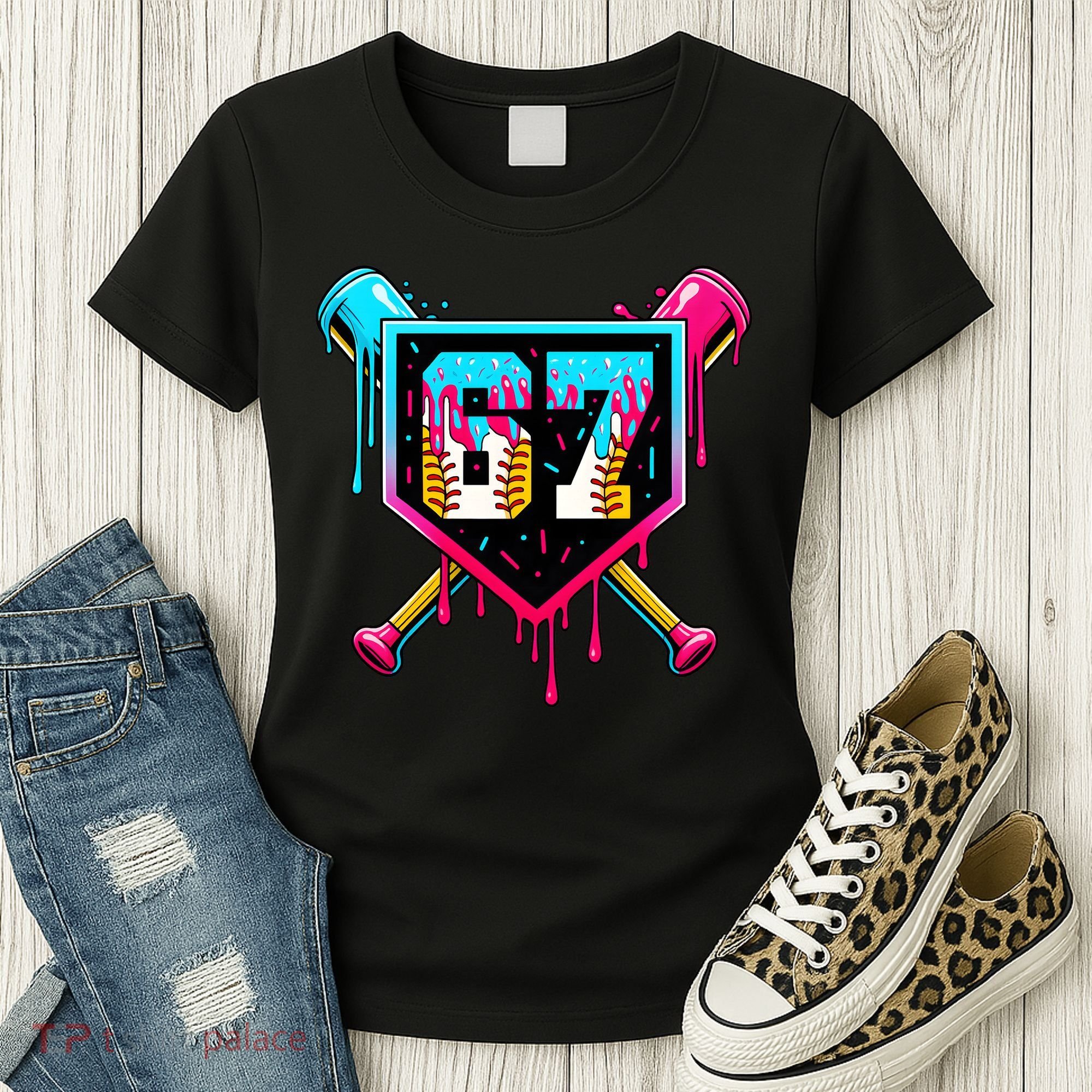 Baseball Ice Cream Drip Number 67 Player Sixty Seven Meme Women's T-Shirt