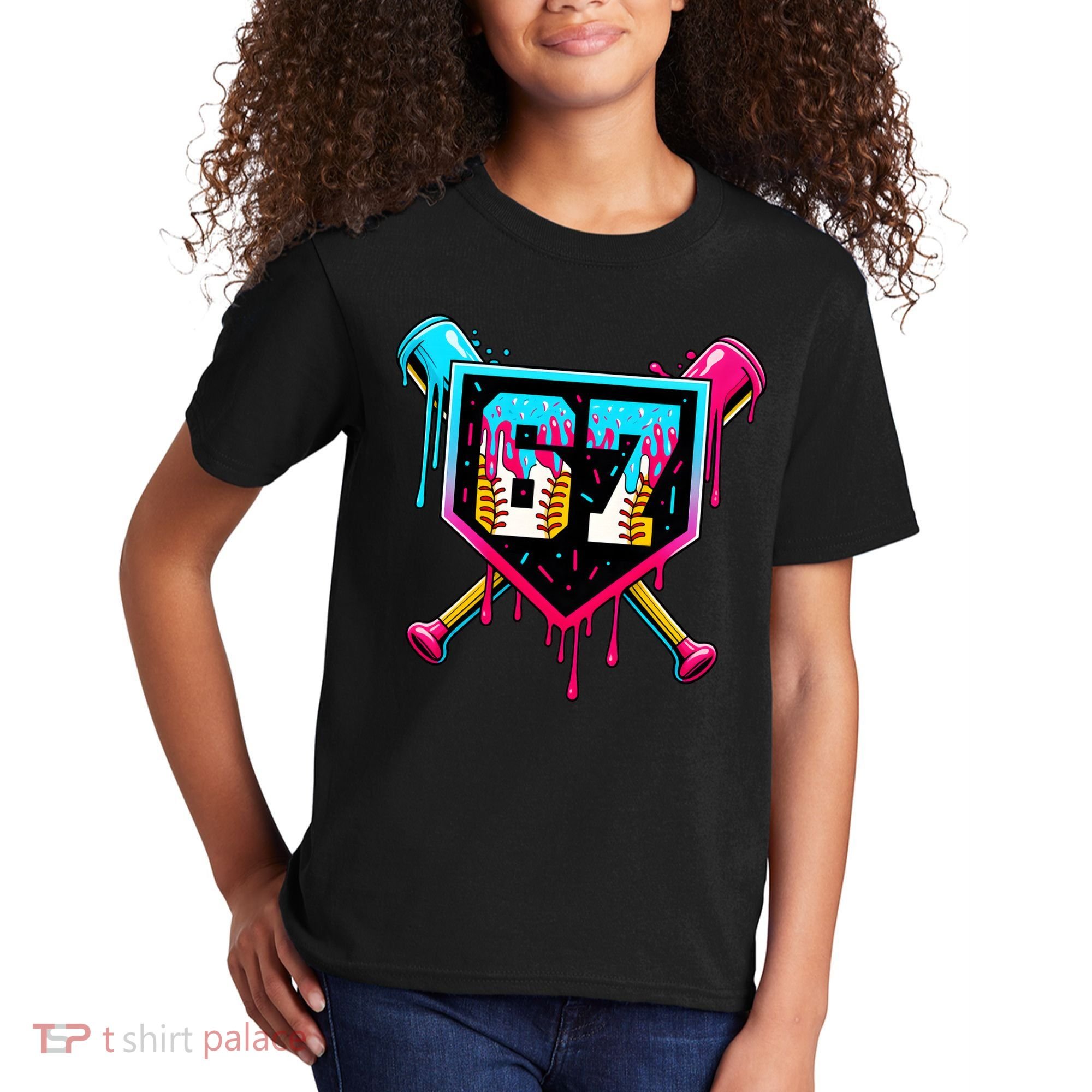 Baseball Ice Cream Drip Number 67 Player Sixty Seven Meme Kids T-Shirt