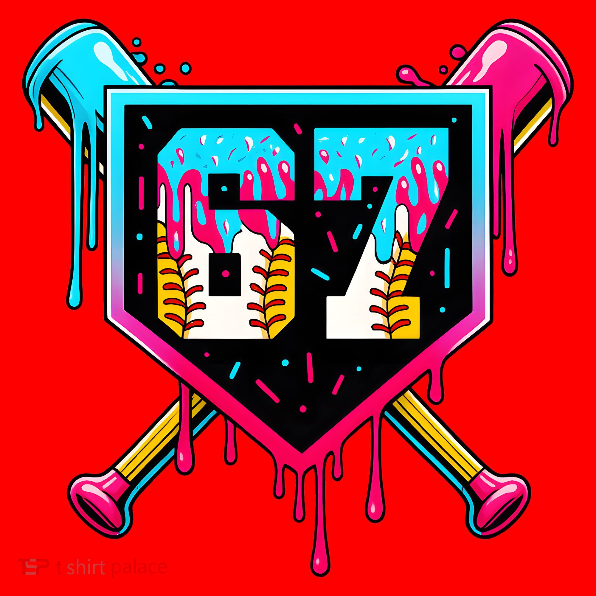 Baseball Ice Cream Drip Number 67 Player Sixty Seven Meme Santa Hat