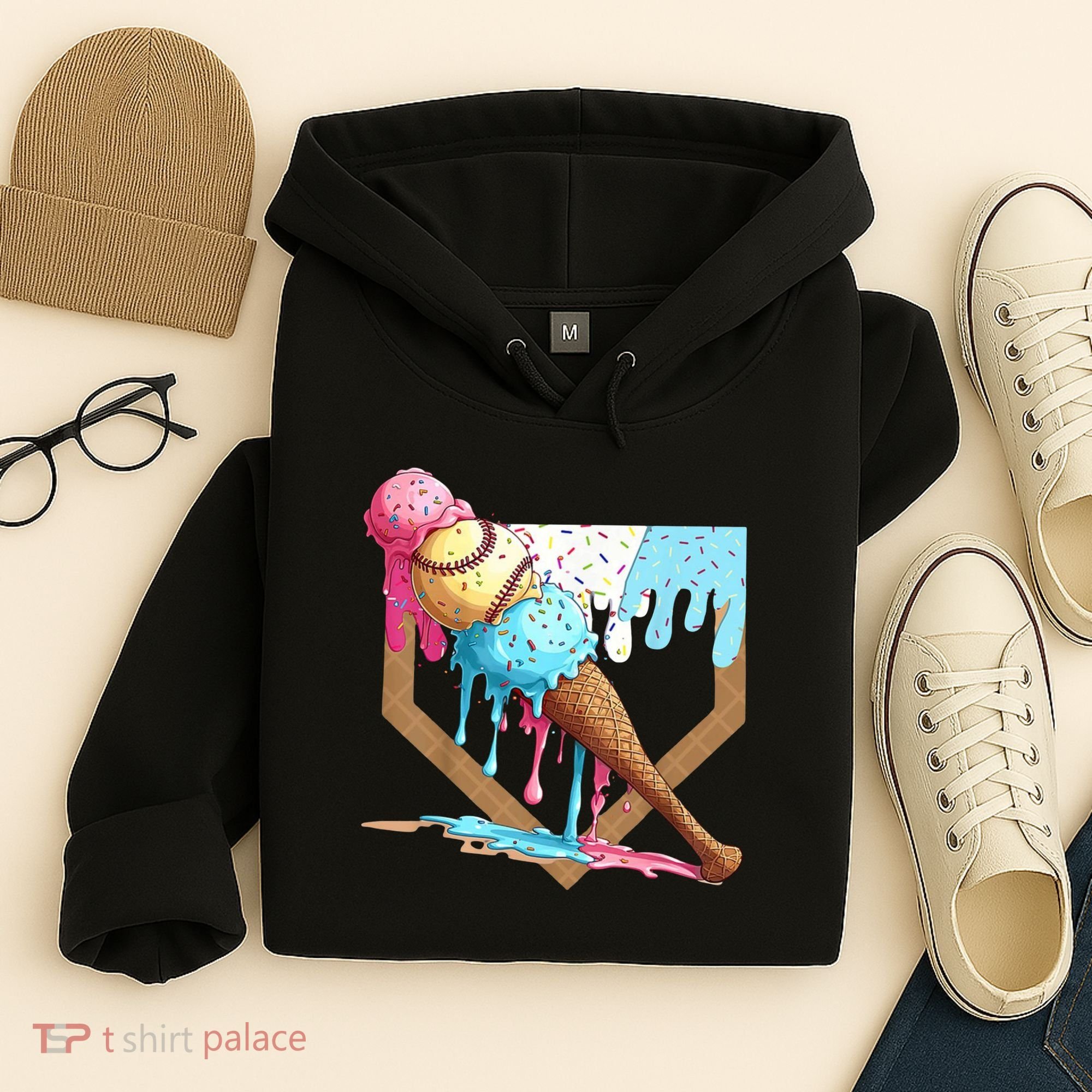 Baseball Ice Cream Dripping Home Plate Hoodie