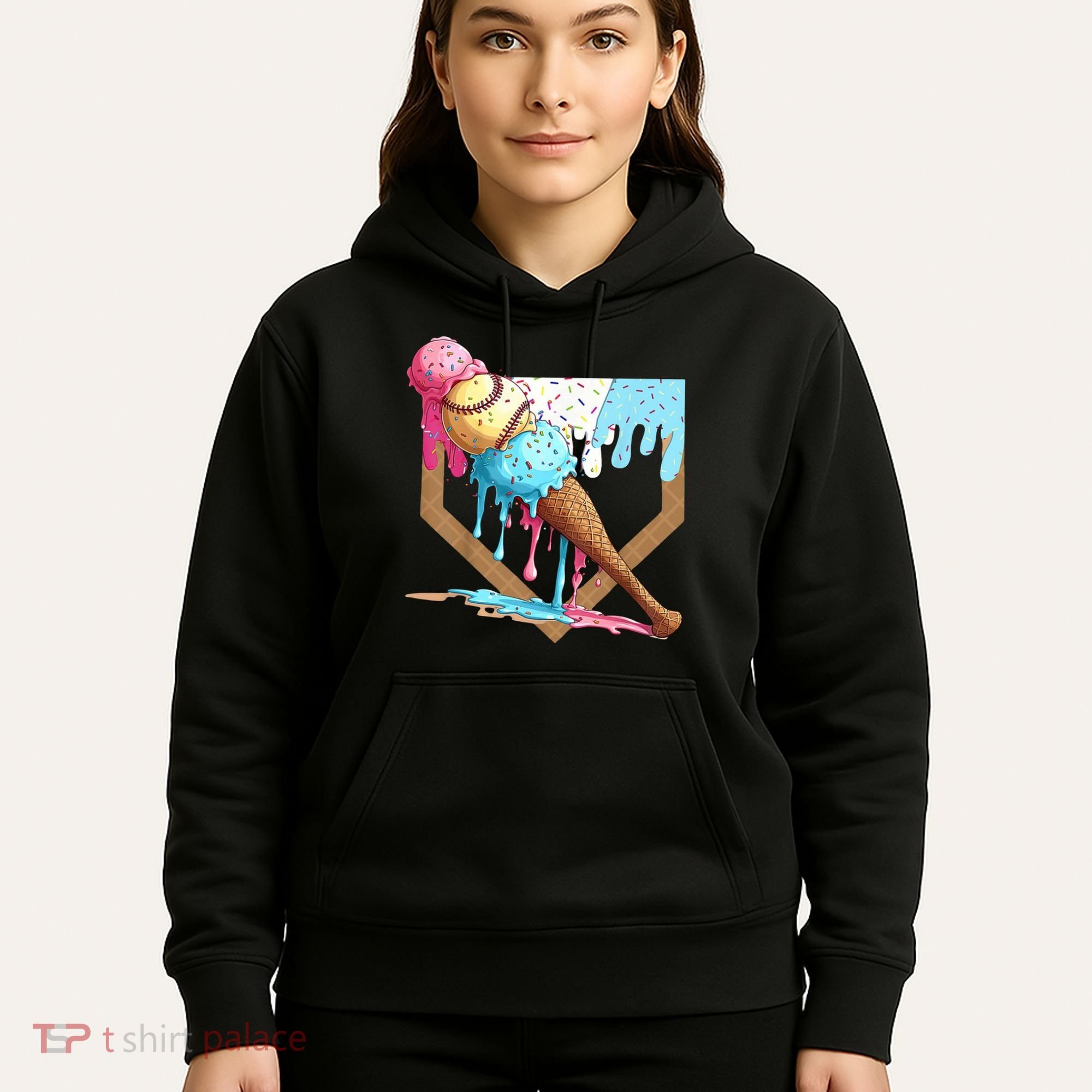 Baseball Ice Cream Dripping Home Plate Hoodie