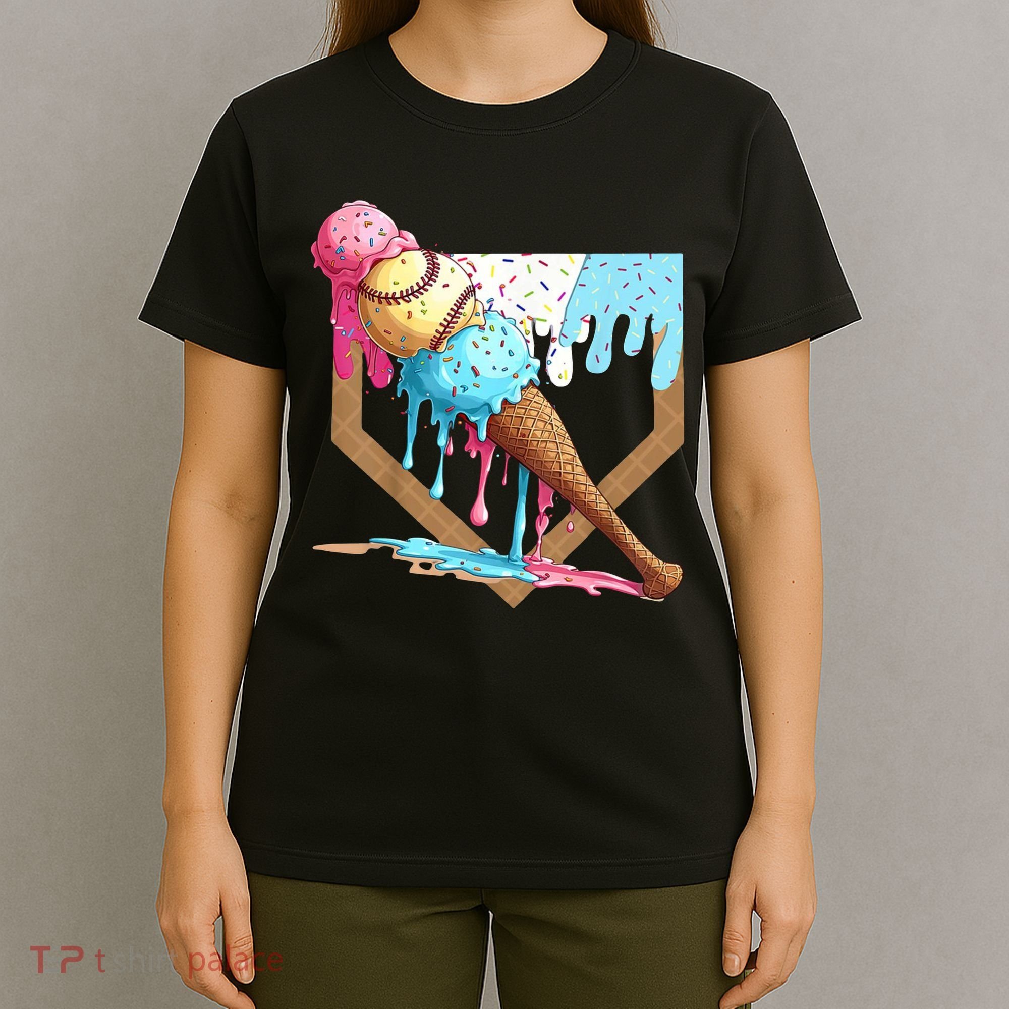 Baseball Ice Cream Dripping Home Plate T-Shirt