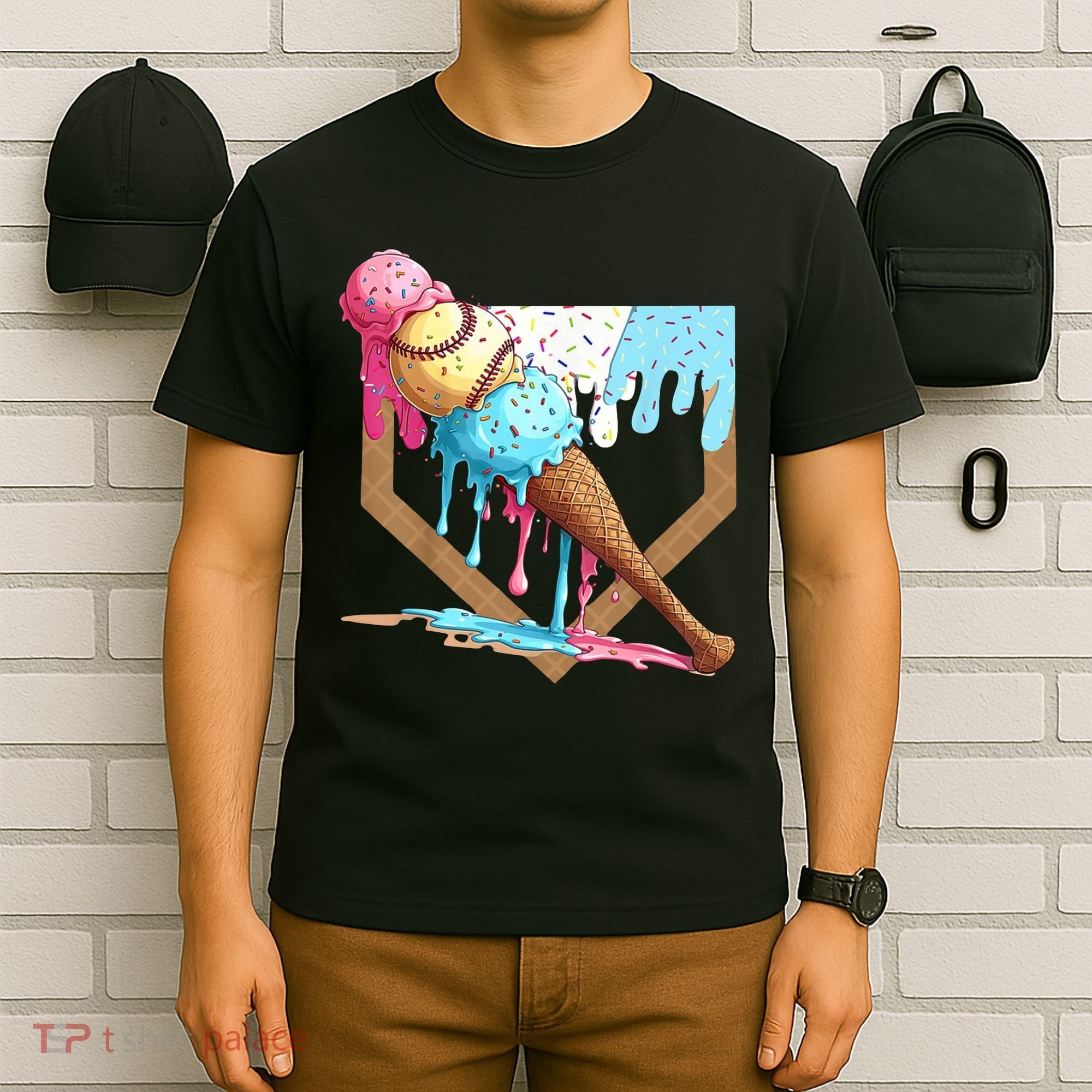Baseball Ice Cream Dripping Home Plate T-Shirt
