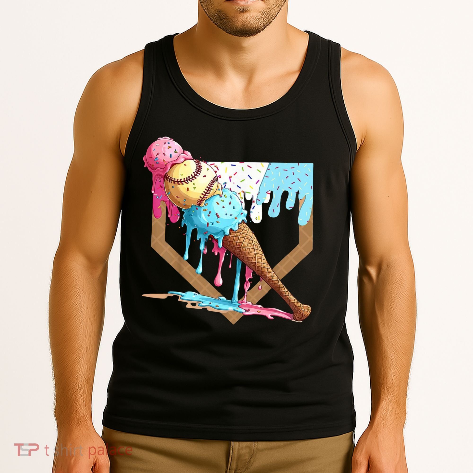 Baseball Ice Cream Dripping Home Plate Tank Top