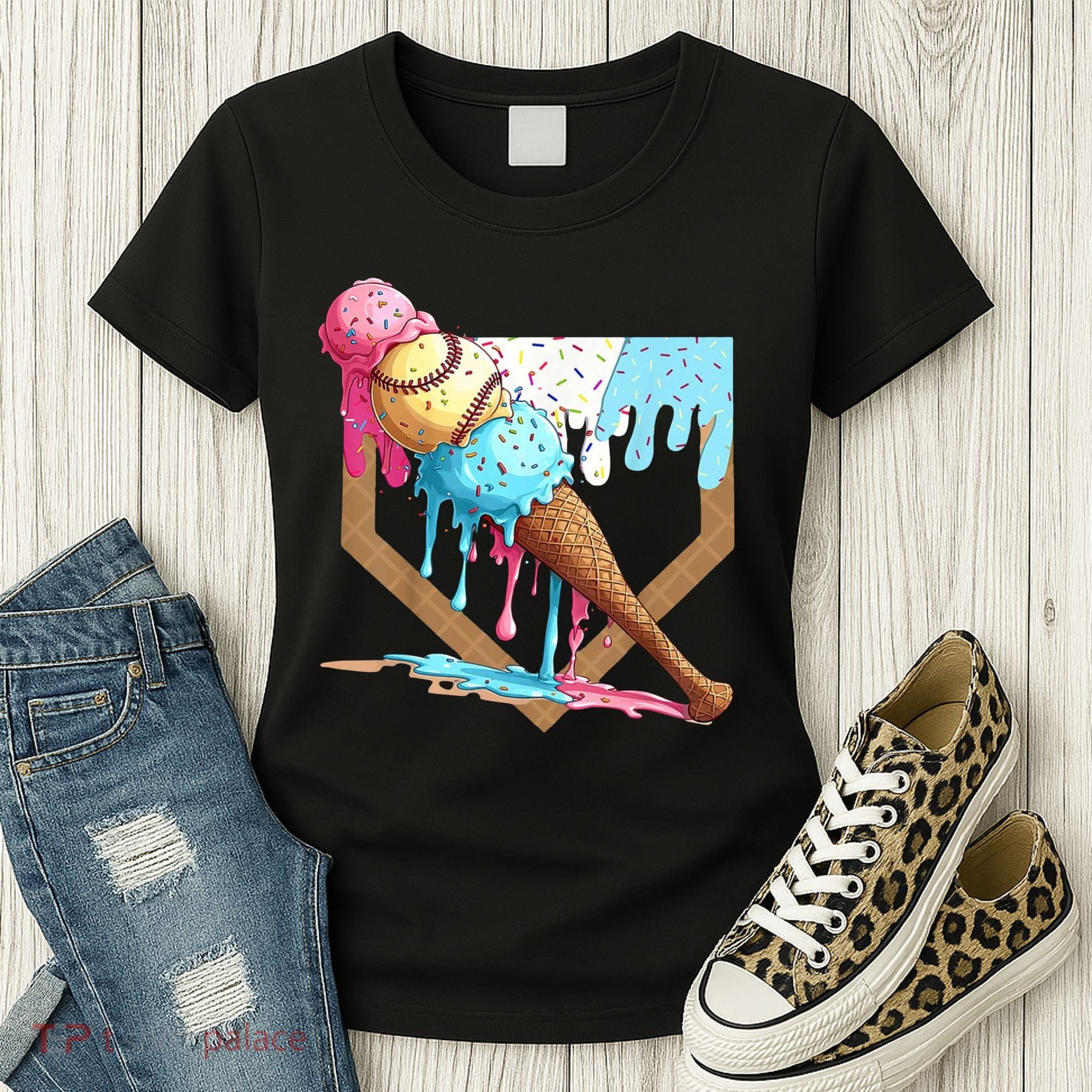 Baseball Ice Cream Dripping Home Plate Women's T-Shirt