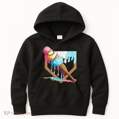 Baseball Ice Cream Dripping Home Plate Kids Hoodie