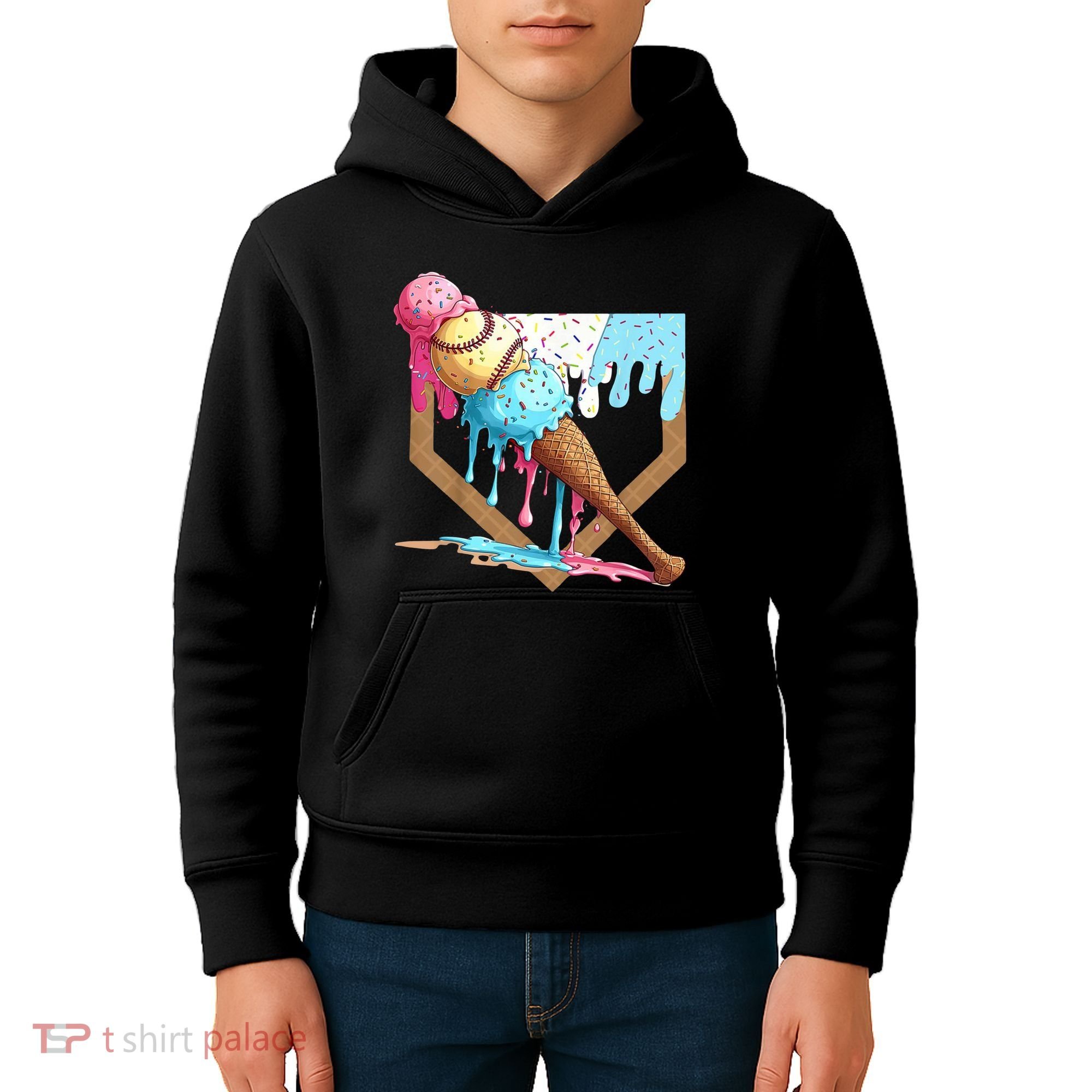 Baseball Ice Cream Dripping Home Plate Kids Hoodie