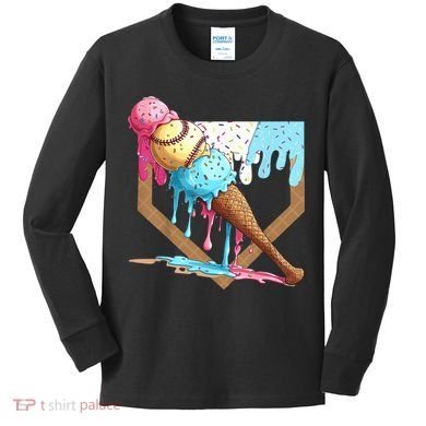Baseball Ice Cream Dripping Home Plate Kids Long Sleeve Shirt