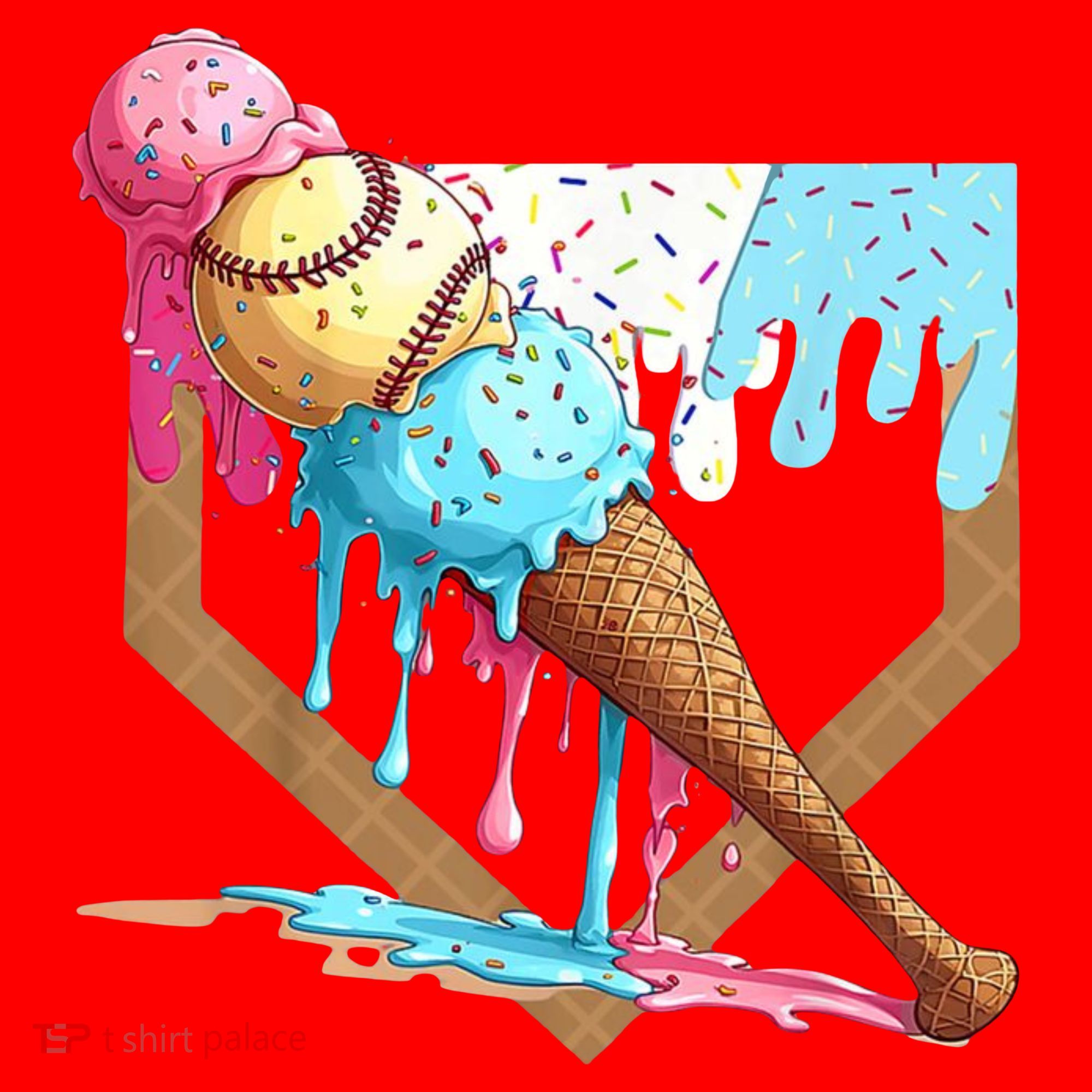 Baseball Ice Cream Dripping Home Plate Santa Hat