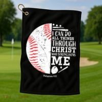Baseball I Can Do All Thing Through Christ Who Strengthens Me Golf Towel thumb 1