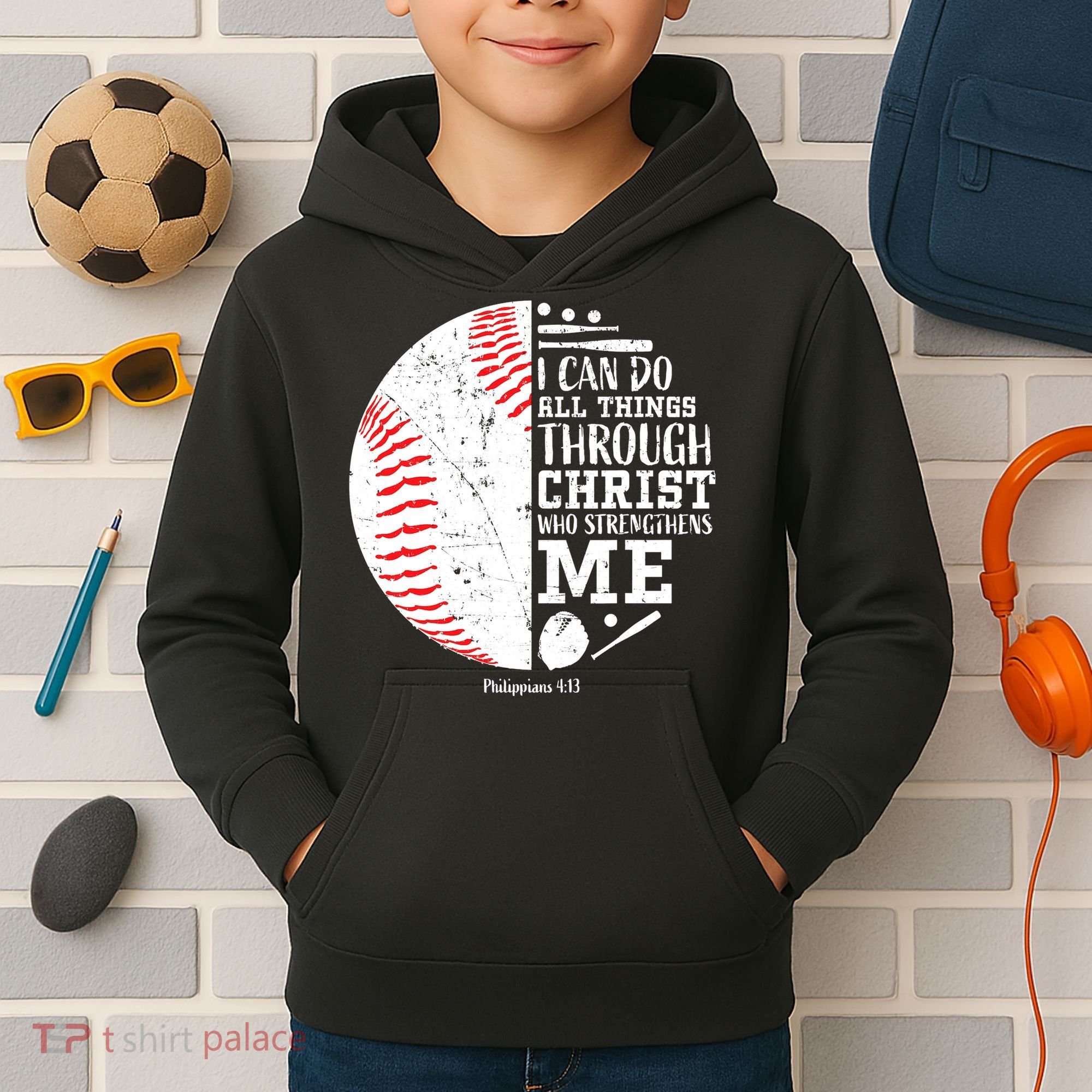 Baseball I Can Do All Thing Through Christ Who Strengthens Me Kids Hoodie