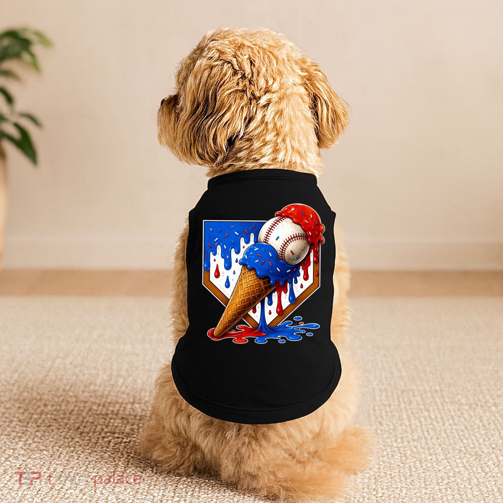 Baseball Ice Cream Drip USA 4th Of July Doggie Tank