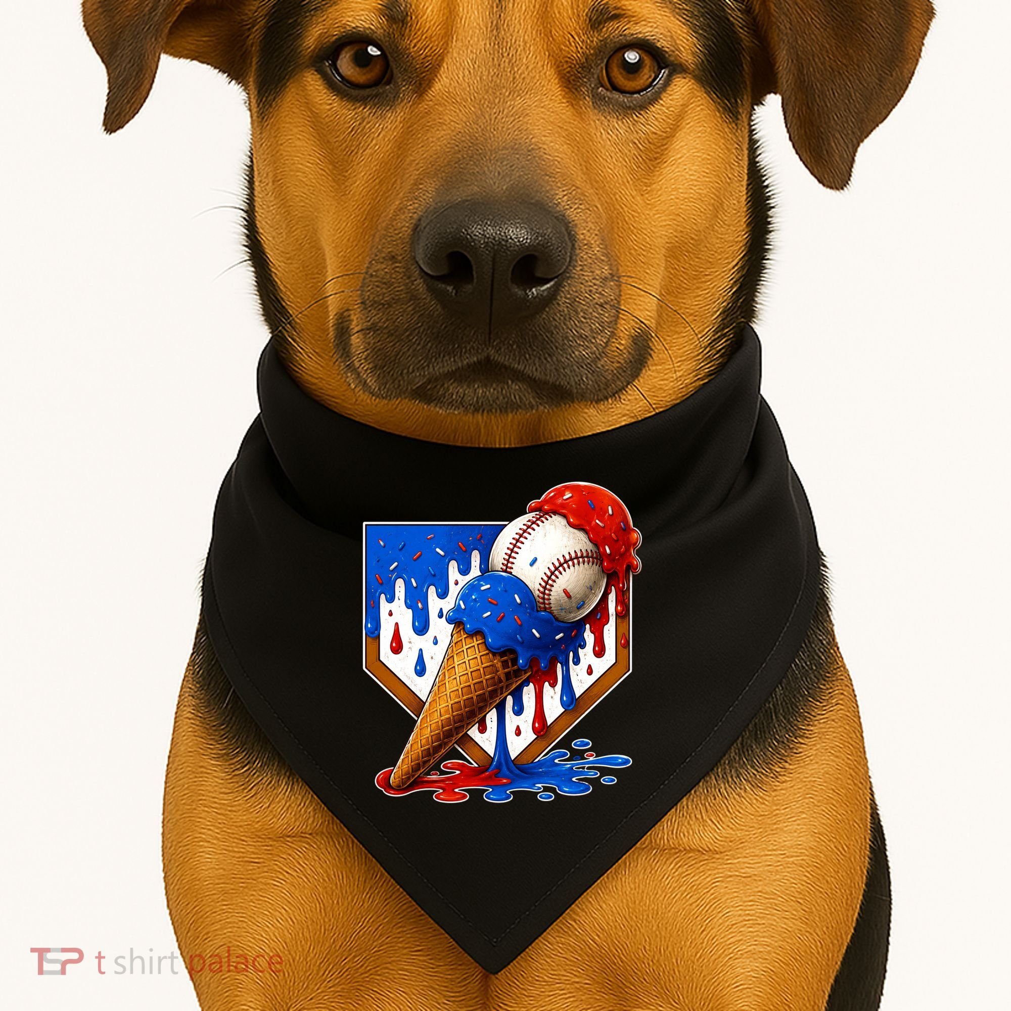 Baseball Ice Cream Drip USA 4th Of July USA-Made Doggie Bandana
