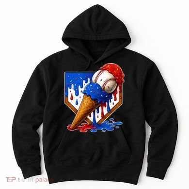 Baseball Ice Cream Drip USA 4th Of July Hoodie